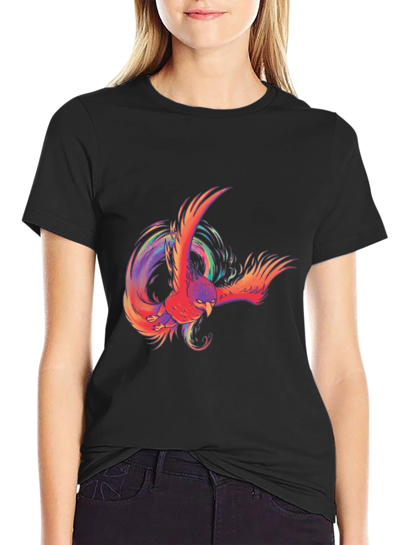 Black Phoenix Graphic Print Black T-Shirt view 2