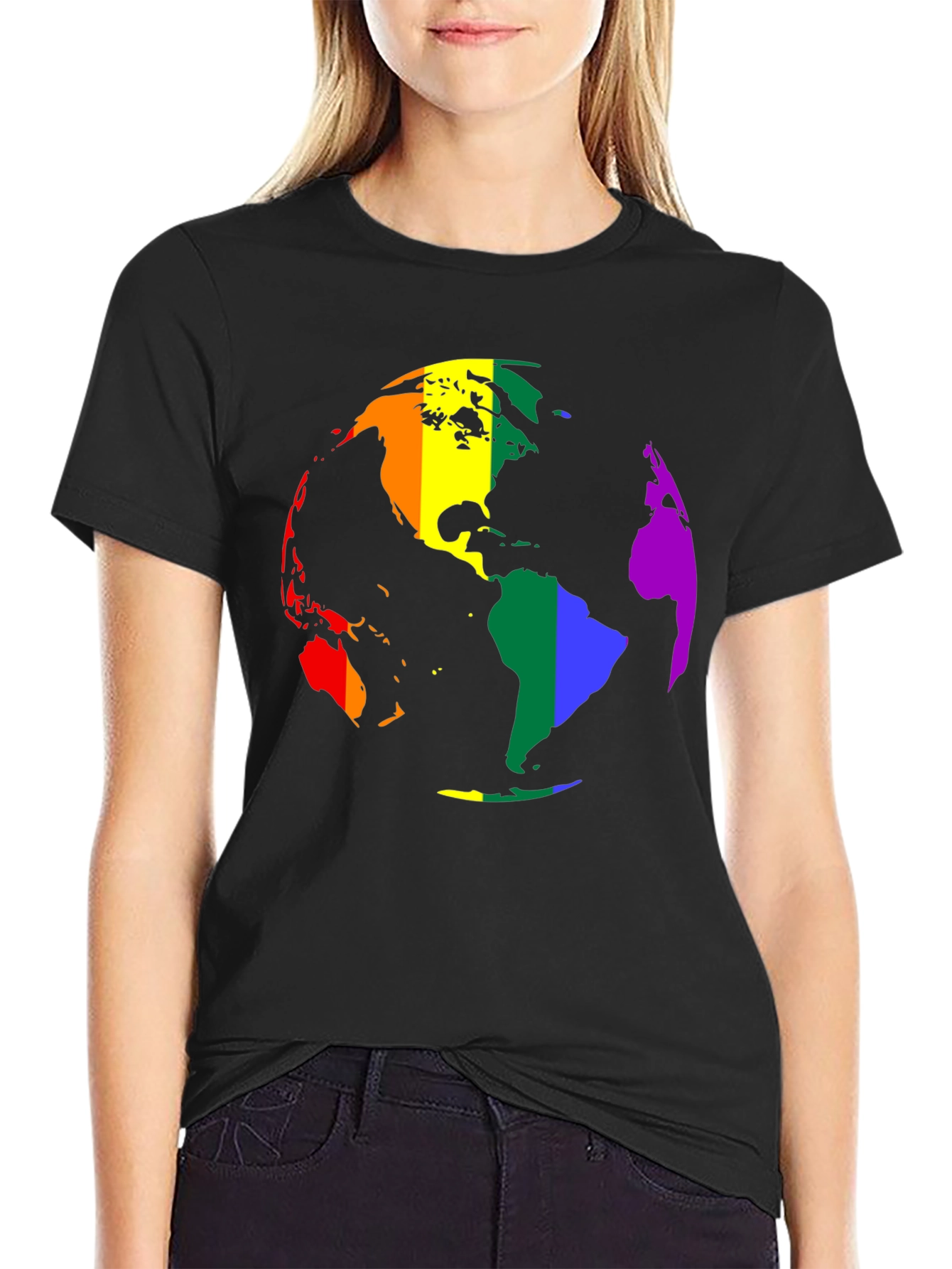 Black LGBTQ+ Pride Earth Graphic T-Shirt view 2