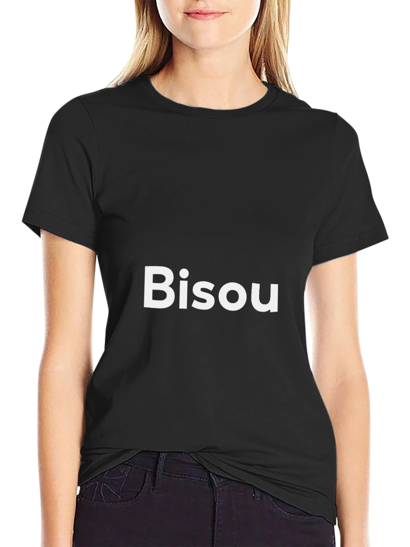 Black Bisou Graphic Tee - Stylish Black Cotton Blend T-Shirt view 2