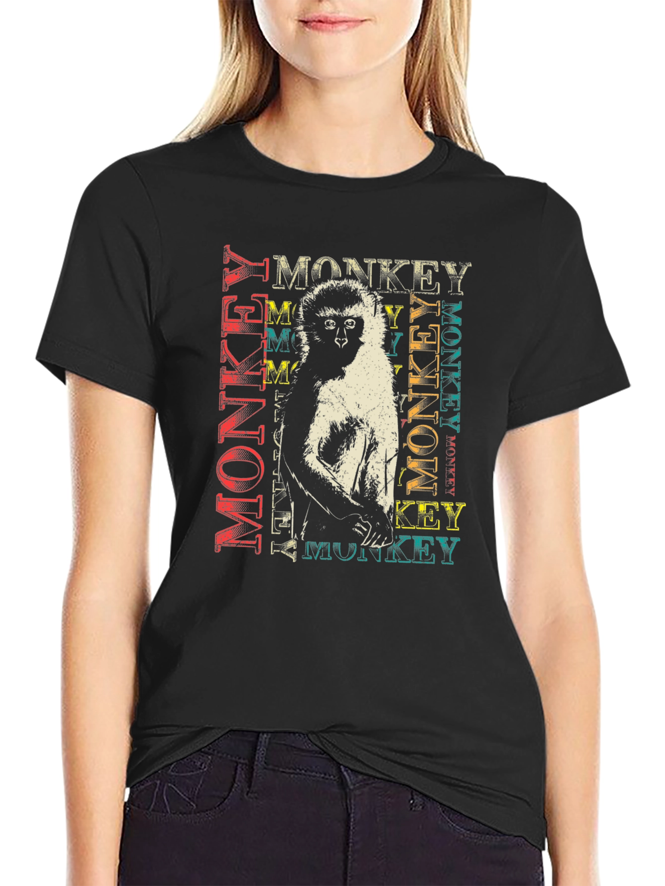 Black Monkey Graphic Print Black T-Shirt view 2
