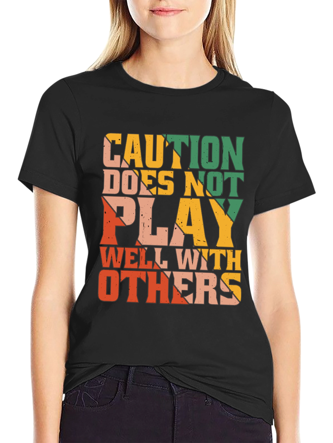 Black Caution Doesn't Play Well With Others Graphic Tee view 2
