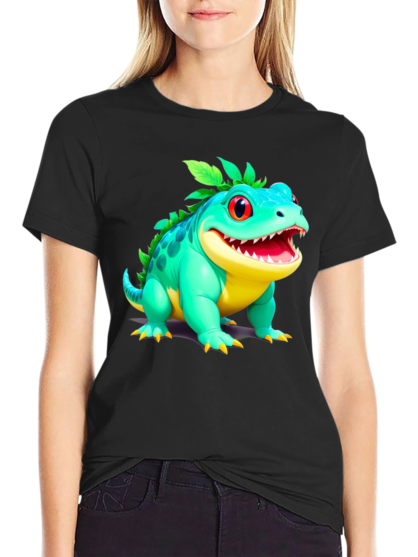 Black Cartoon Lizard Graphic Tee view 2