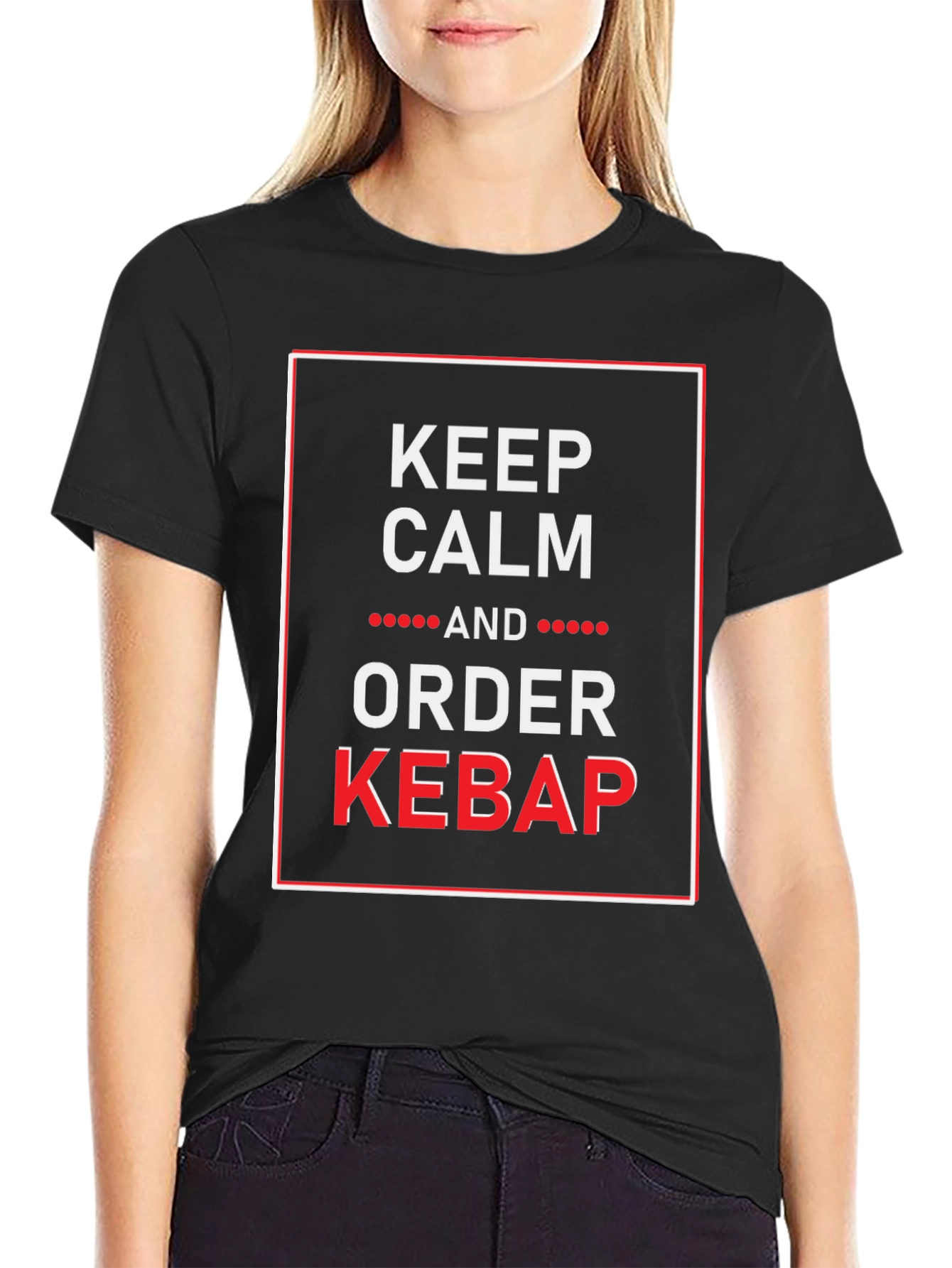 Black Keep Calm and Order Kebab Funny Graphic Tee view 2