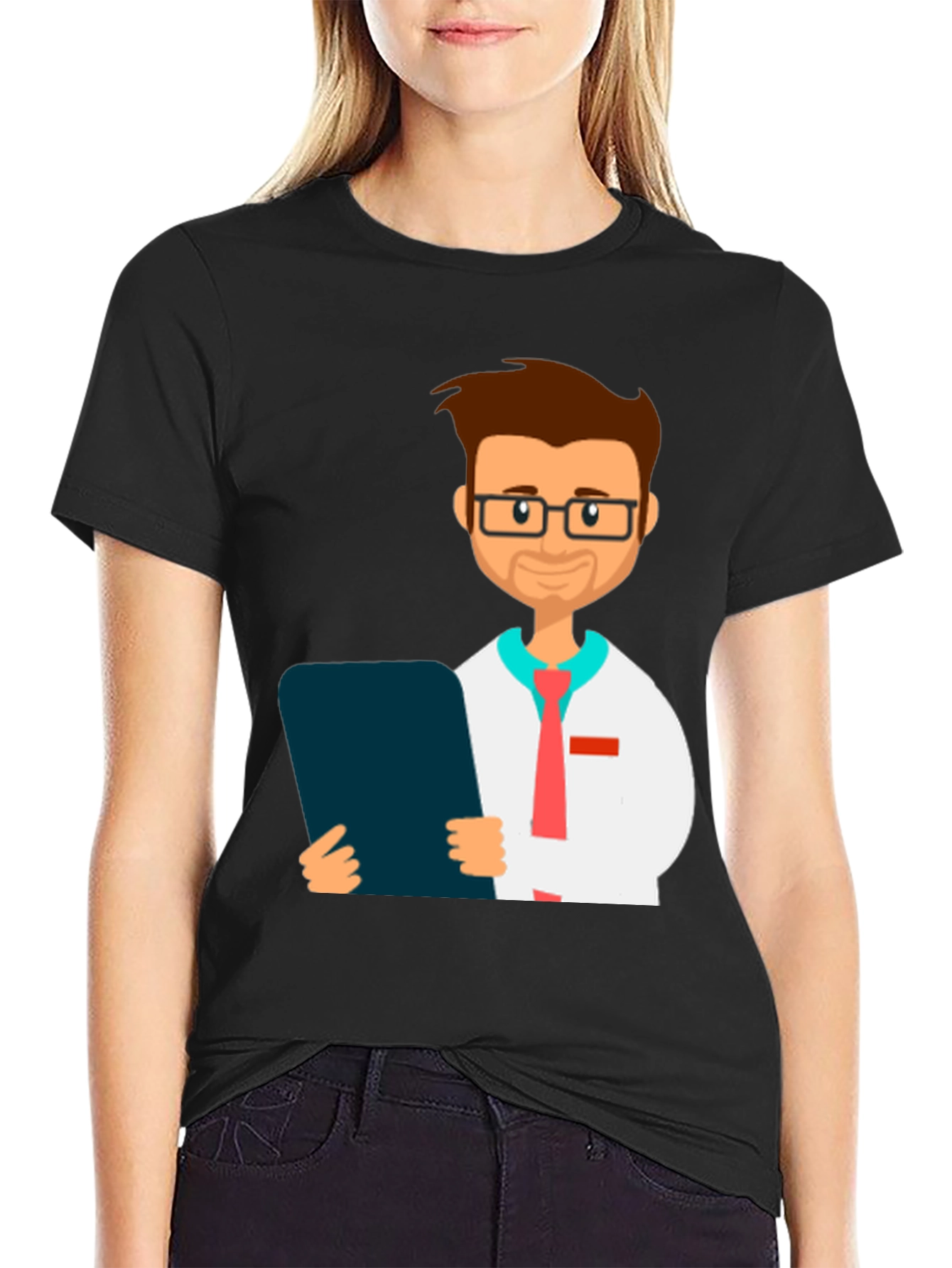 Black Cartoon Doctor Graphic Tee view 2