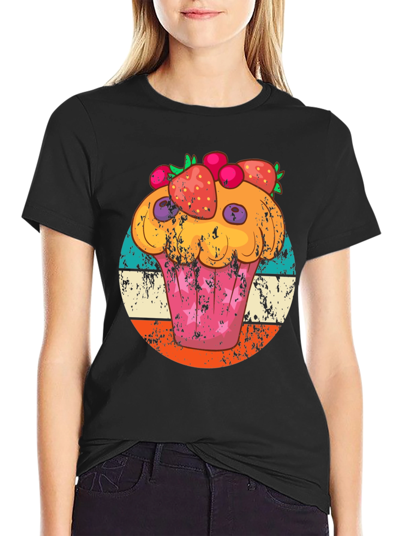Black Cupcake Graphic Tee Retro Style view 2