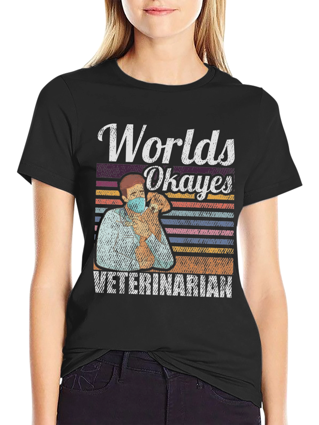 Black Worlds Okayest Veterinarian Tee - Funny Vet Gift view 2