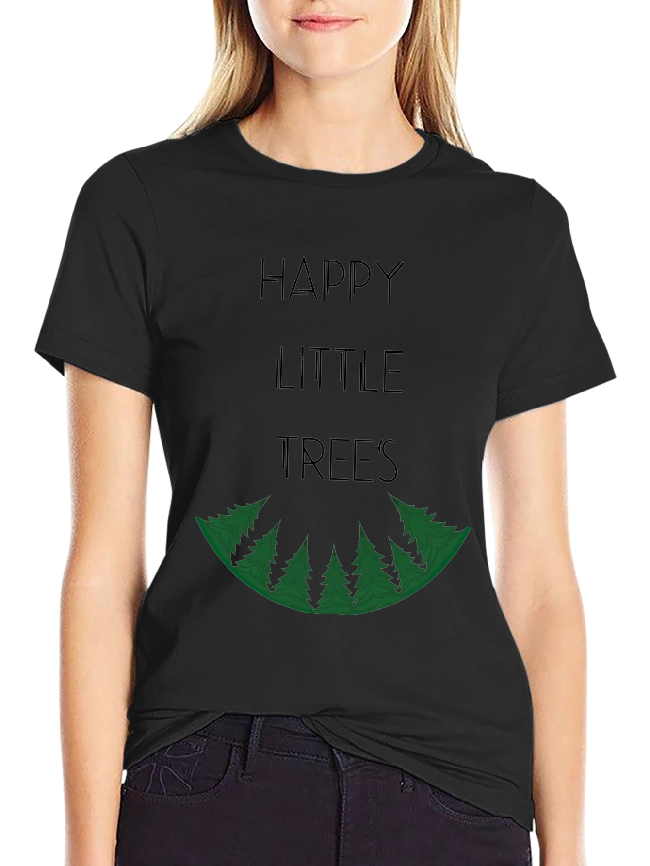 Black Happy Little Trees Graphic T-Shirt - Unisex view 2