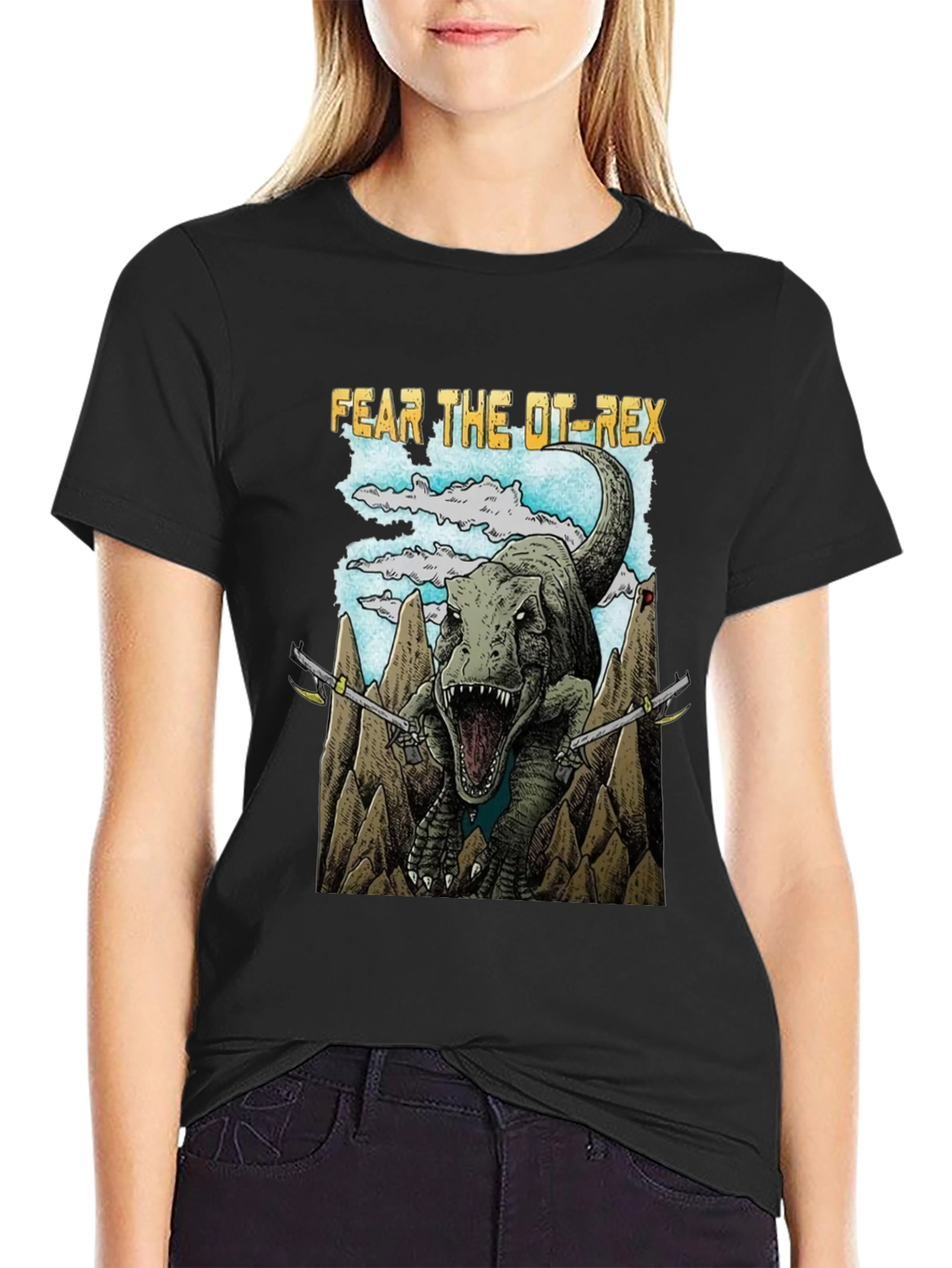 Black Fear The OT-Rex Dinosaur Graphic T-Shirt view 2