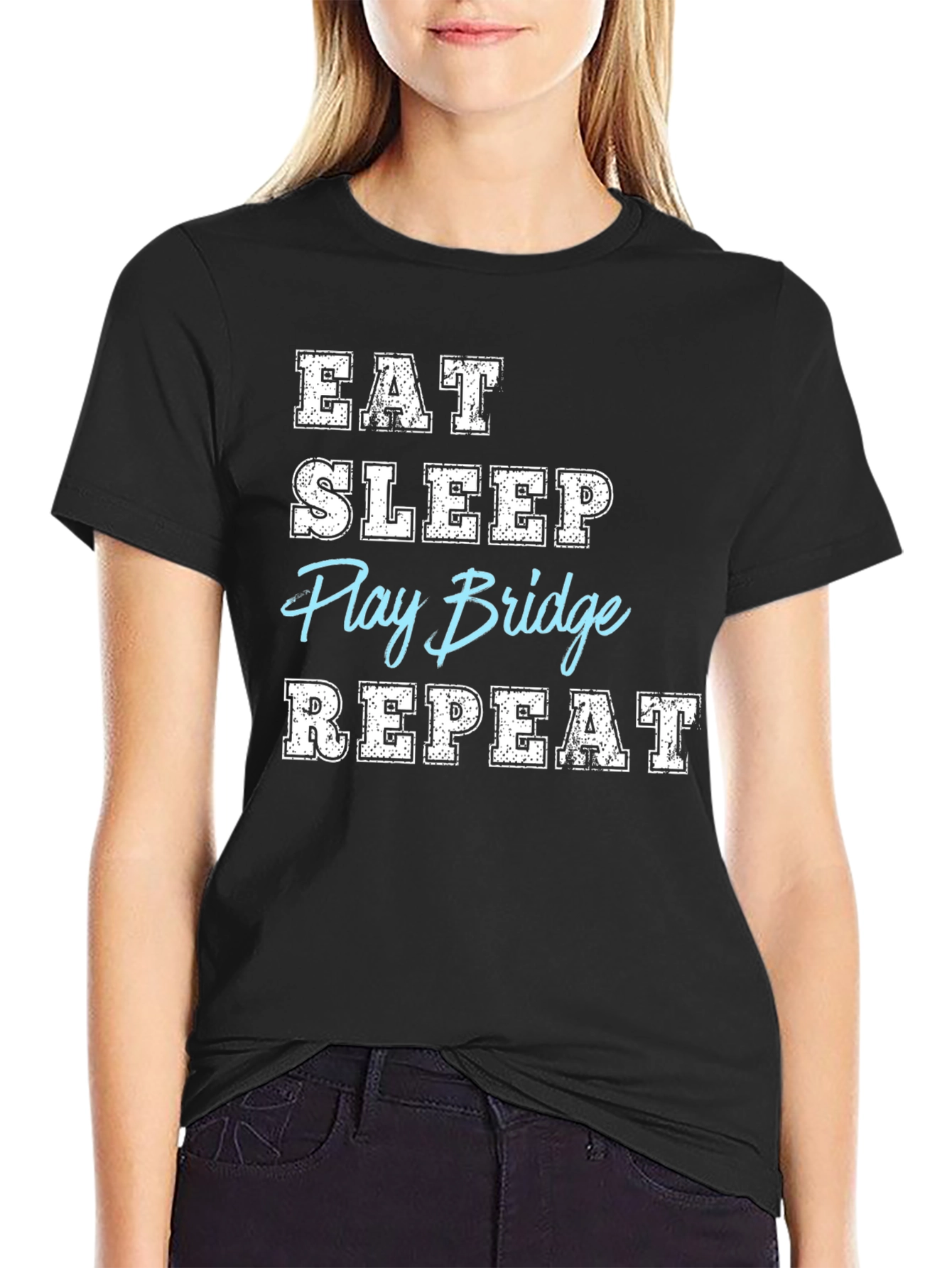 Black Eat Sleep Play Bridge Repeat T-Shirt view 2