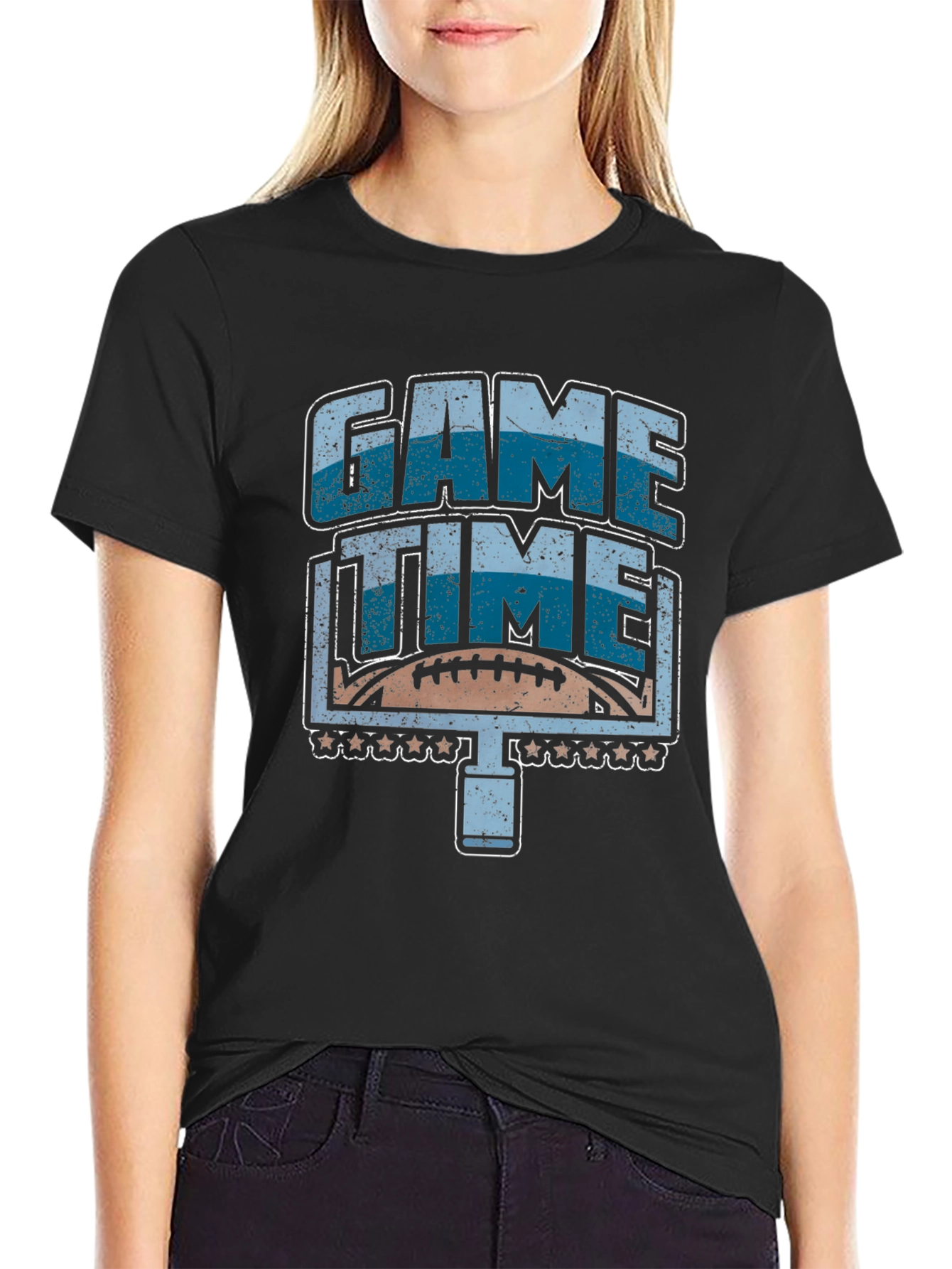 Black Game Time Football Graphic T-Shirt view 2