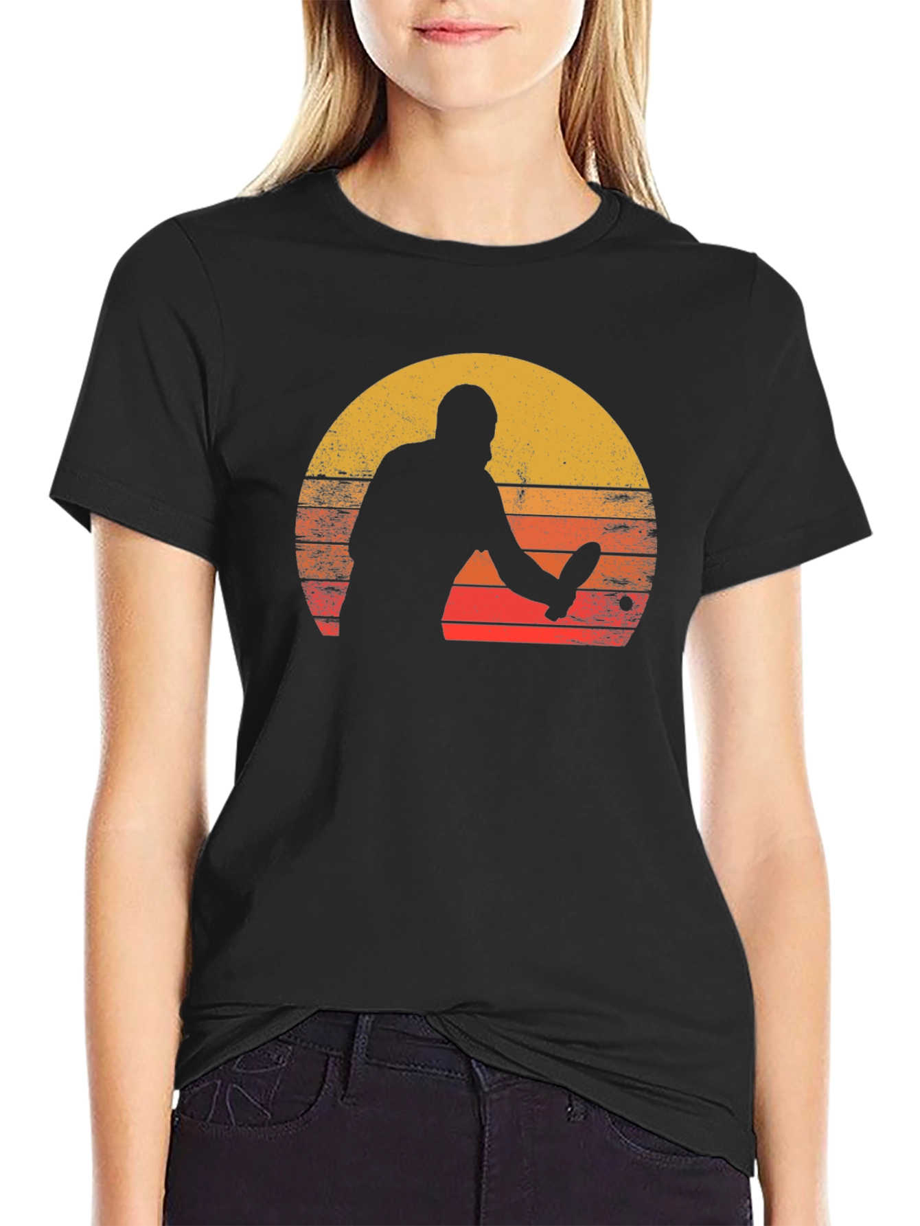 Black Retro Table Tennis Sunset Graphic Tee view 2