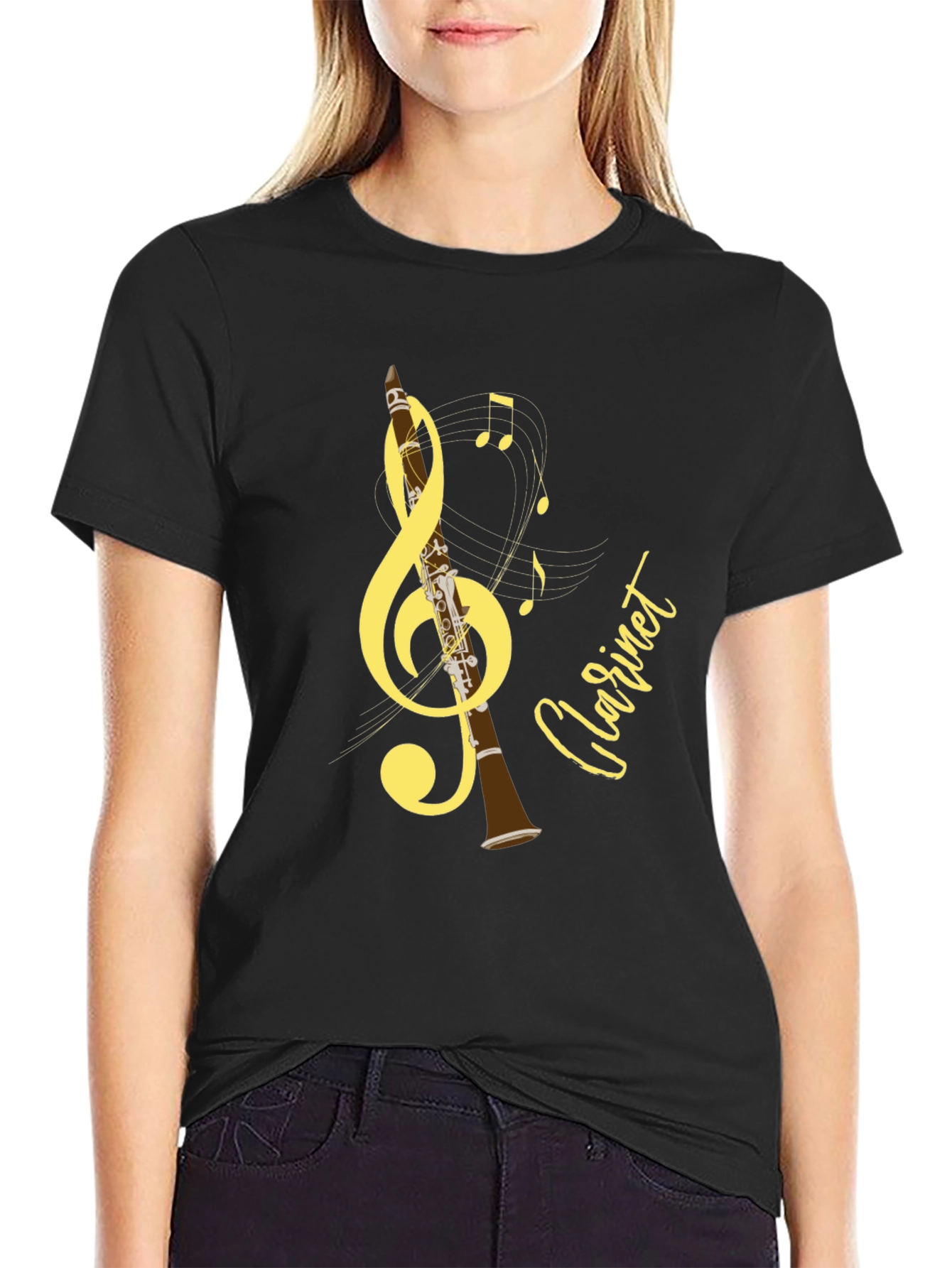 Black Musical Clarinet T-Shirt - Black view 2