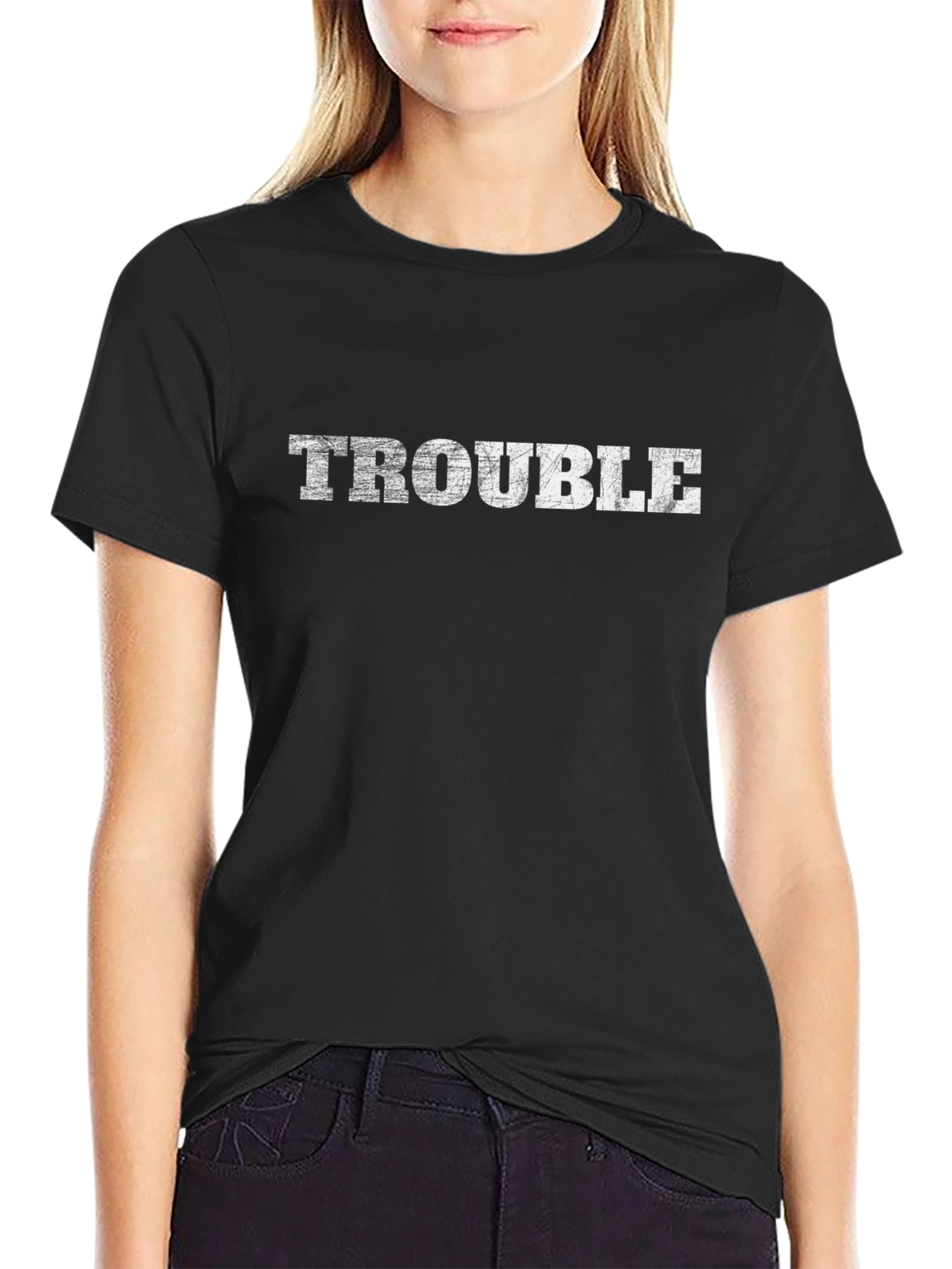Black Trouble T-Shirt - Edgy Graphic Tee view 2
