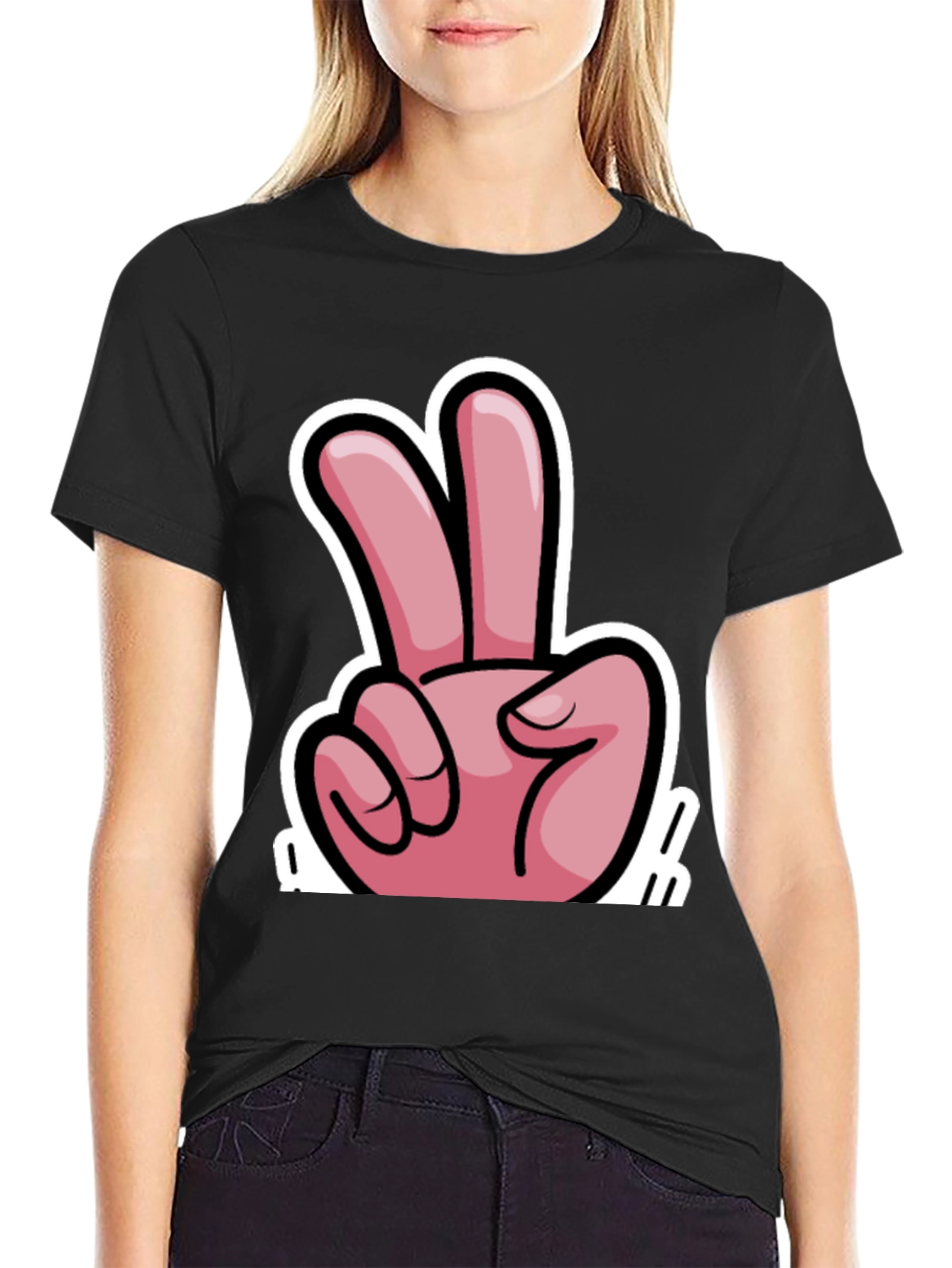 Black Peace Sign Graphic T-Shirt - Black view 2