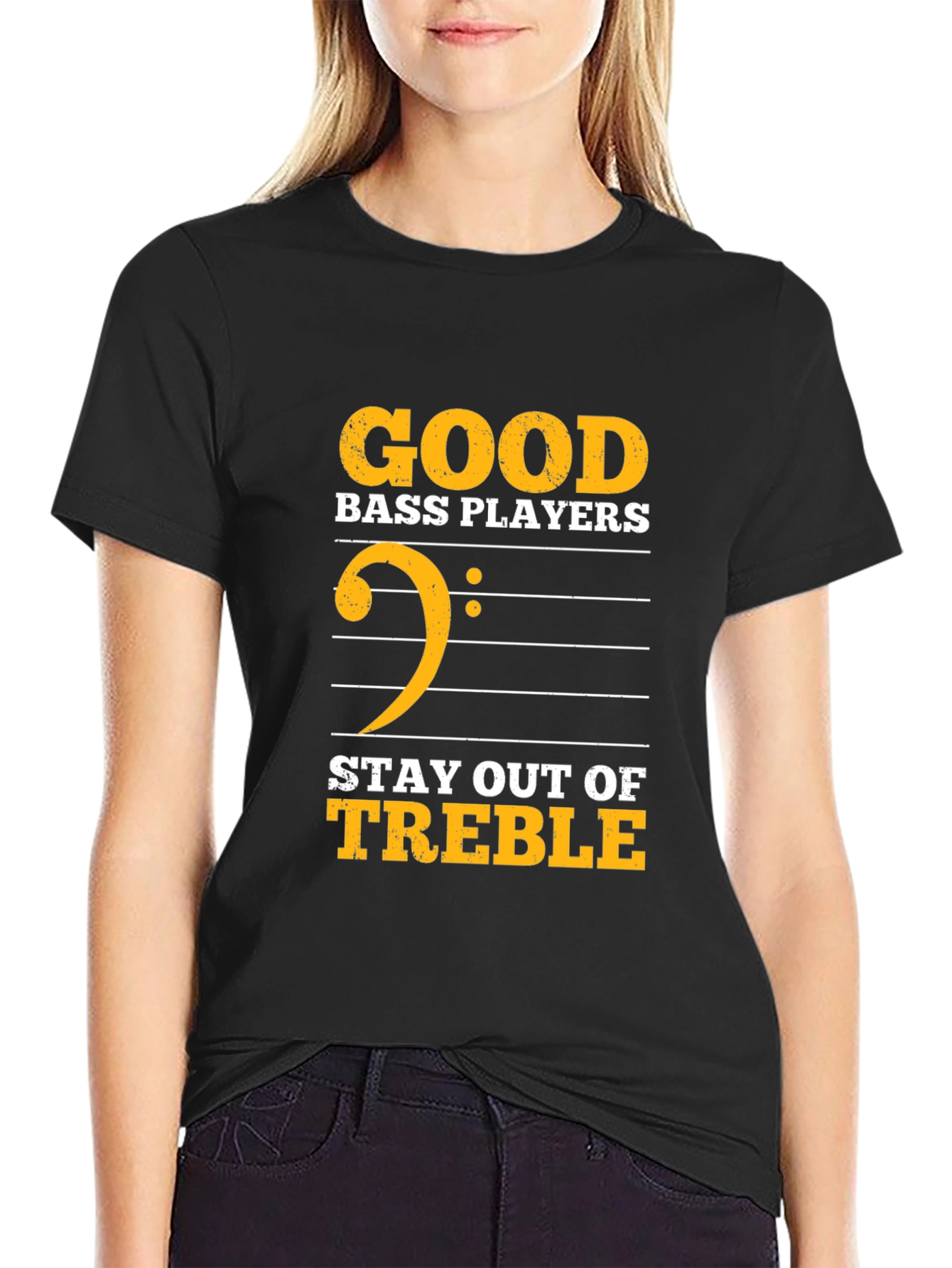 Black Good Bass Players Stay Out of Treble T-Shirt view 2