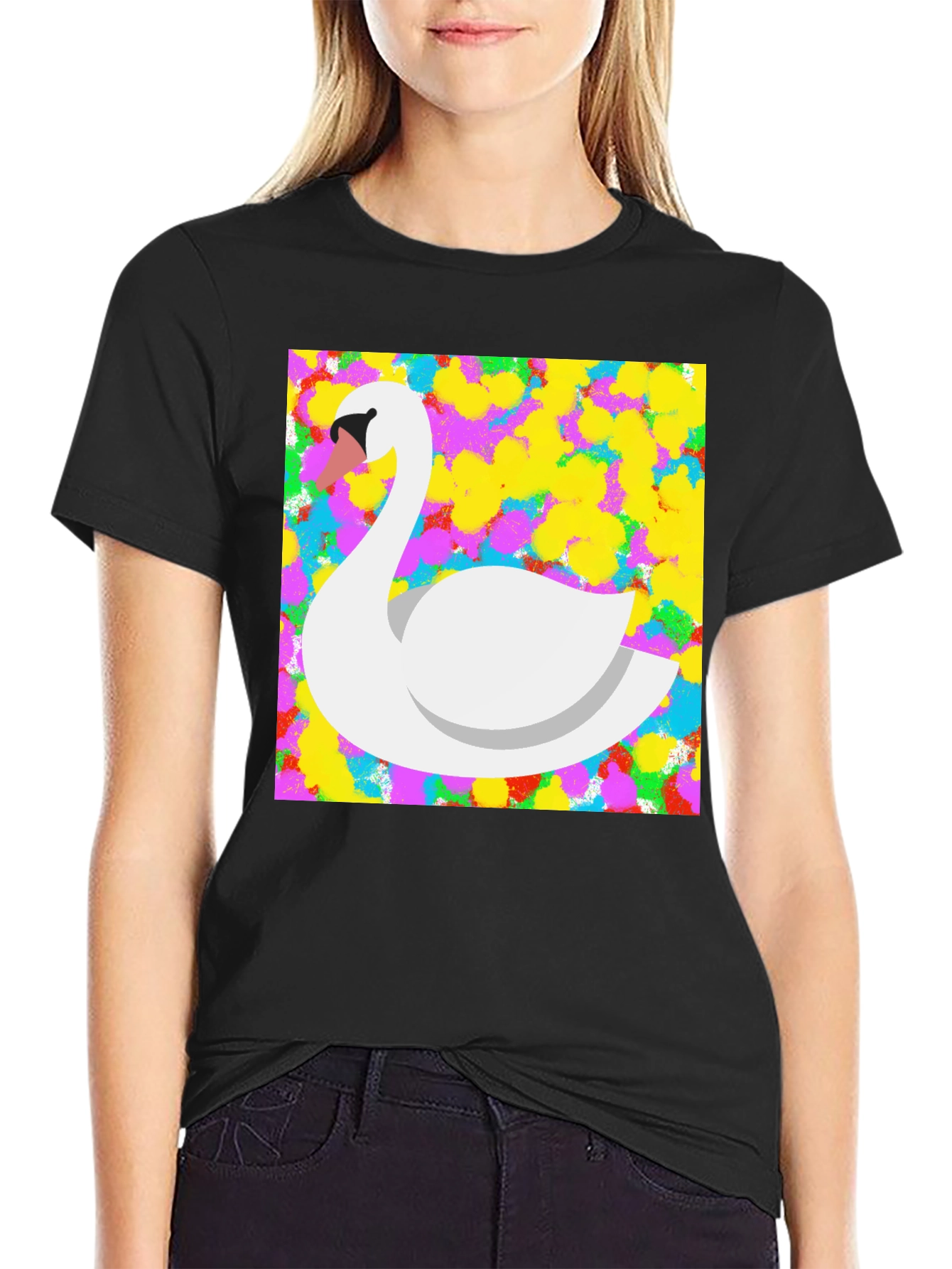 Black Swan Art Graphic Tee - Stylish Unisex Black T-Shirt view 2