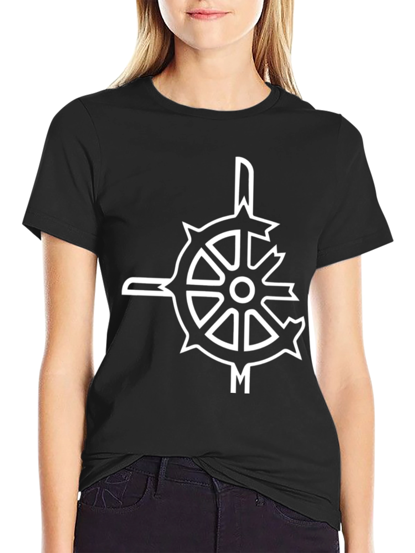 Black Men's Black T-Shirt with Abstract Wheel Design view 2