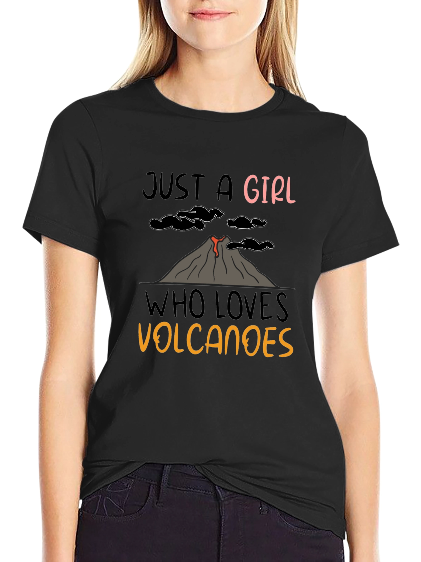 Black Just A Girl Who Loves Volcanoes T-Shirt view 2
