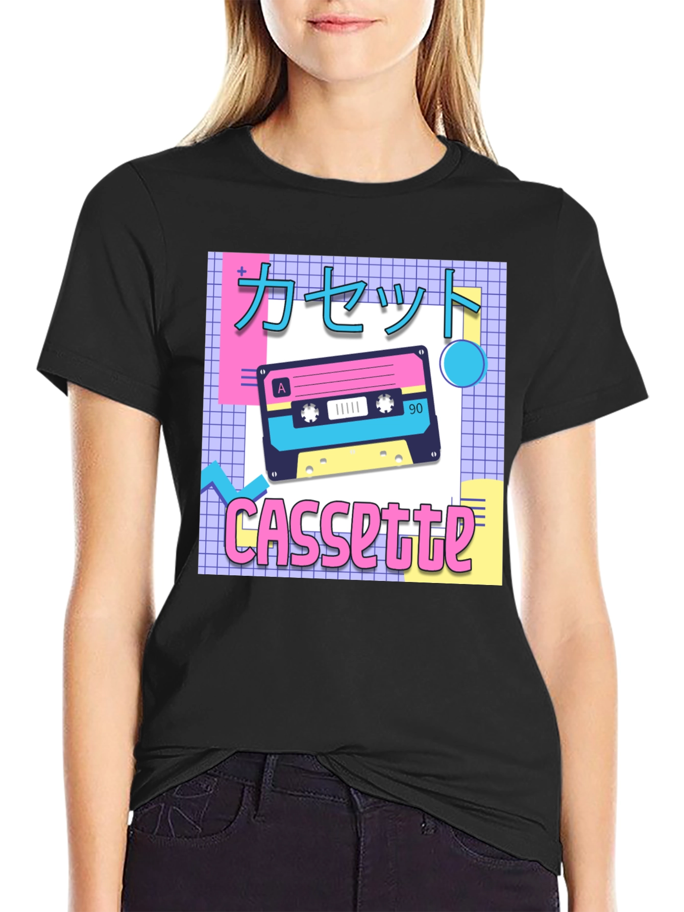 Black Retro Cassette Tape T-Shirt - 90s Aesthetic view 2