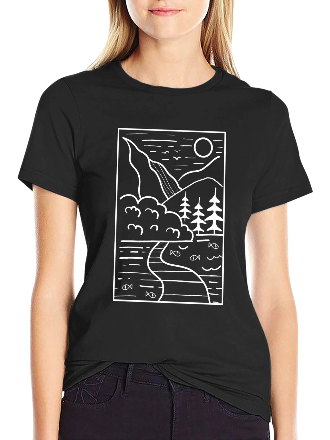 Black Nature Scene Graphic Tee - Black Cotton Blend view 2