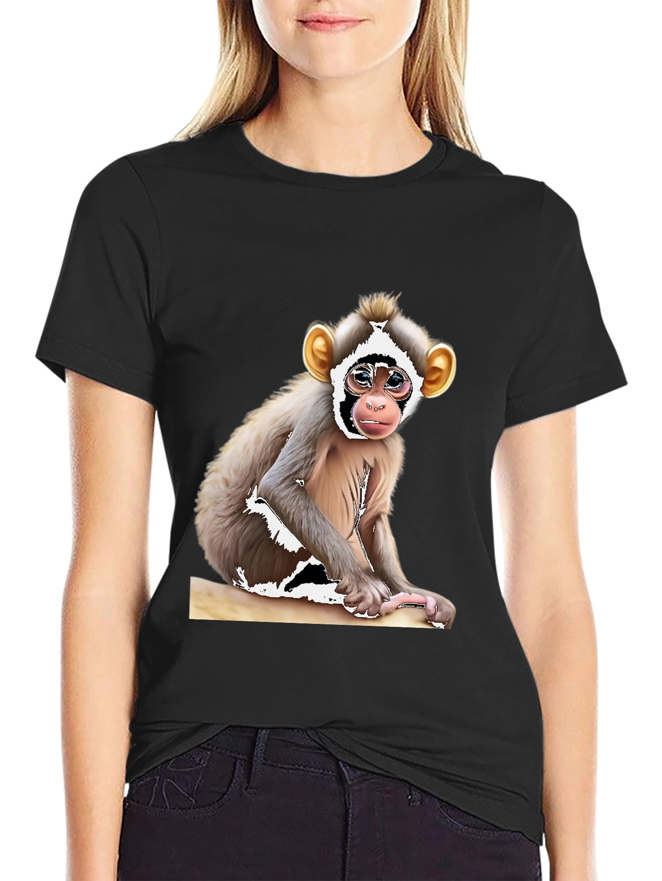 Black Monkey Graphic T-Shirt - Black Cotton Tee view 2