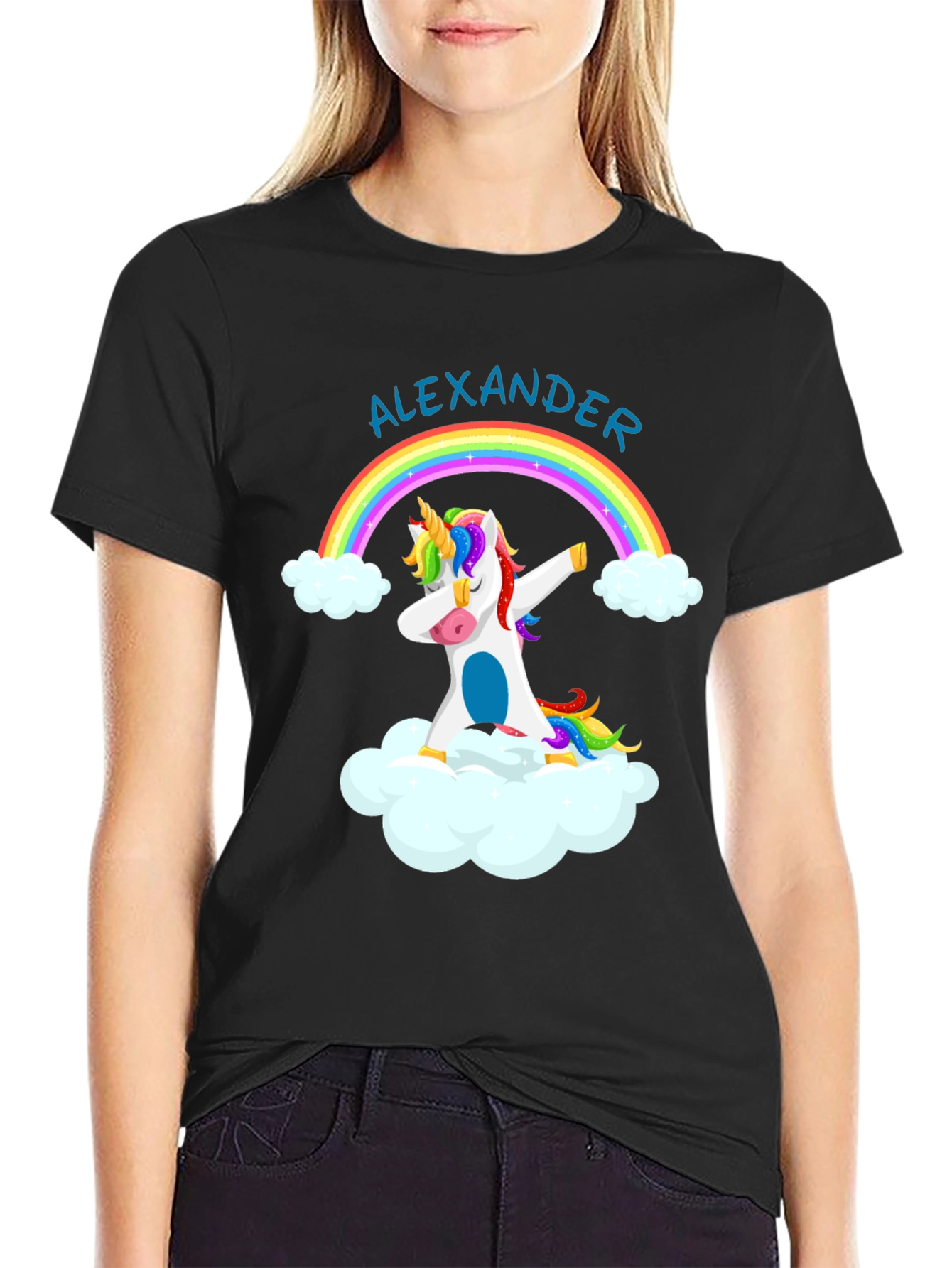 Black Dabbing Unicorn T-Shirt - Personalized Alexander Tee view 2