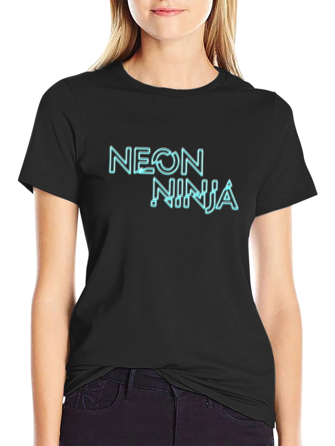 Black Neon Ninja Graphic Black T-Shirt view 2