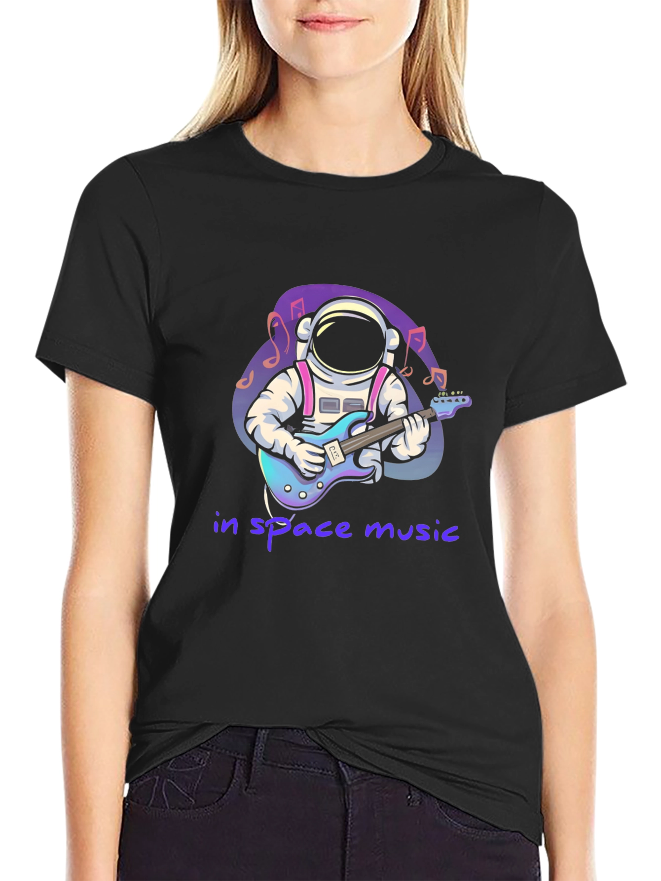 Black Astronaut Guitarist T-Shirt - Space Music Tee view 2