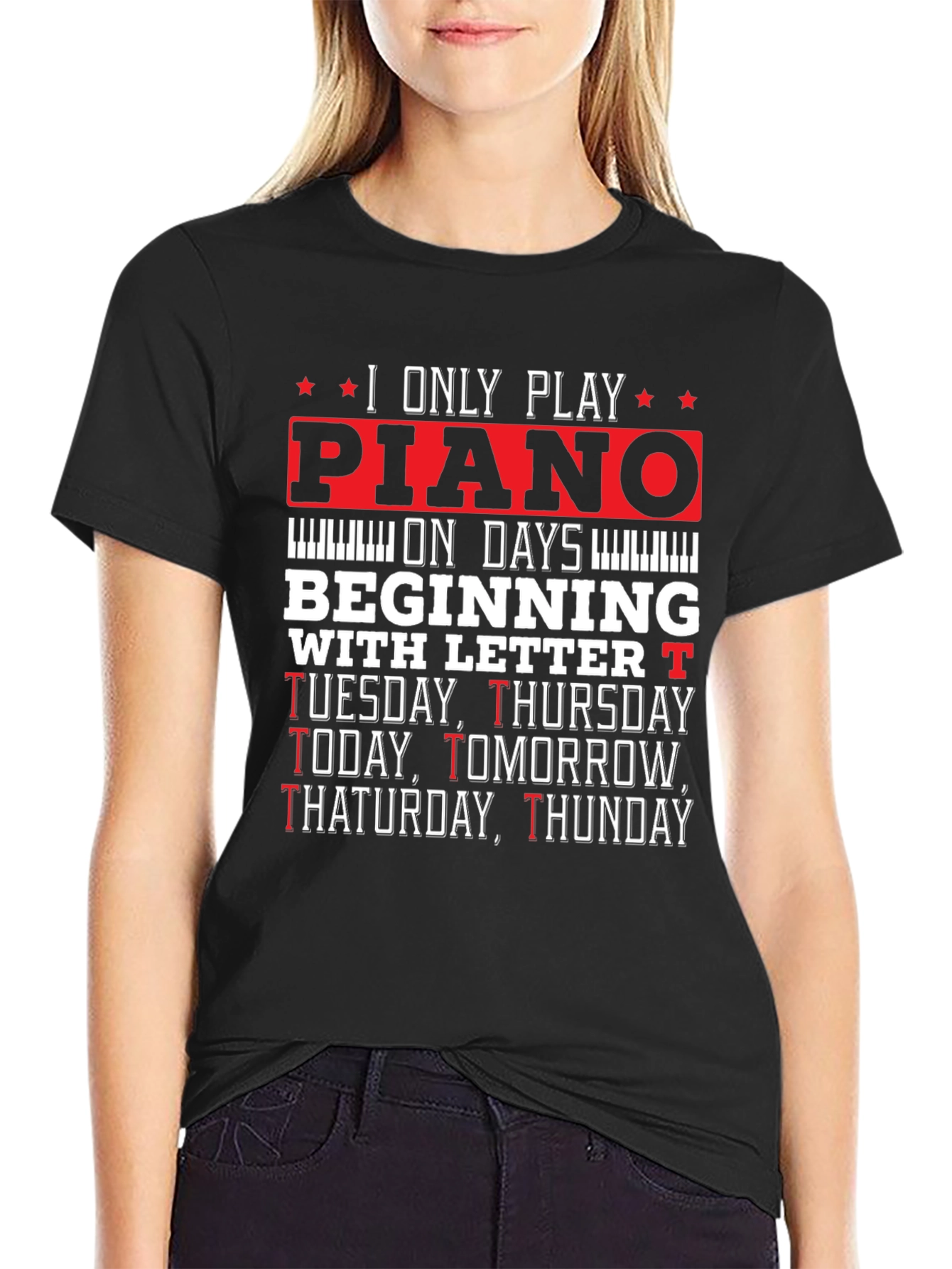 Black Piano Player T-Shirt - Funny Music Lover Tee view 2