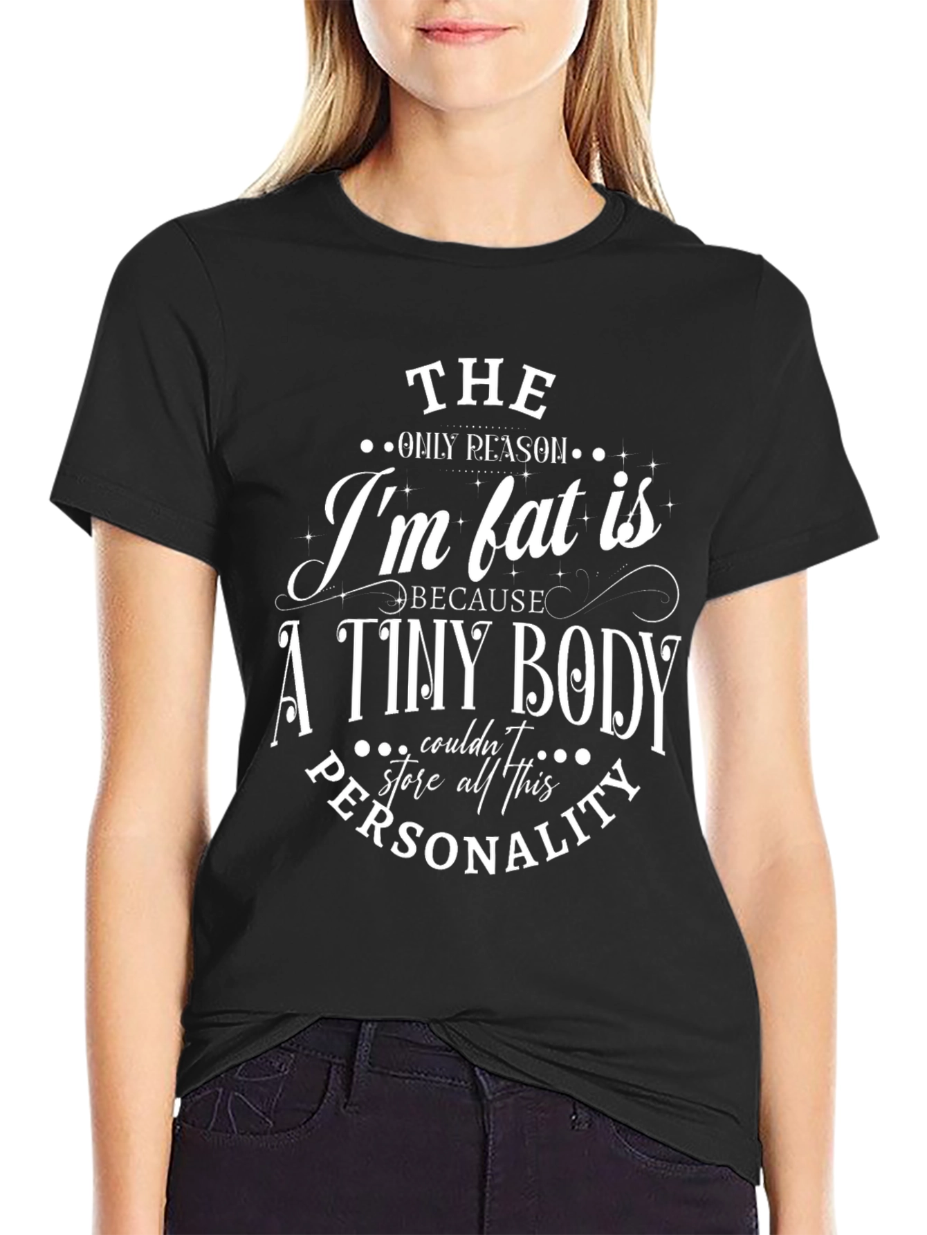 Black Funny Fat Personality Graphic Tee - Black view 2