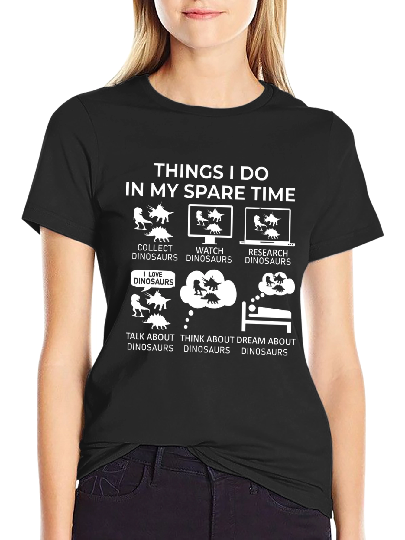 Black Dinosaur Lover's T-Shirt: Spare Time Activities view 2