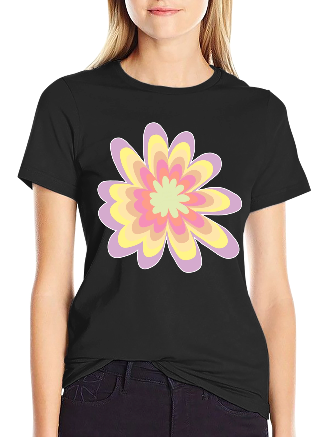 Black Floral Graphic Tee - Black Cotton Blend view 2