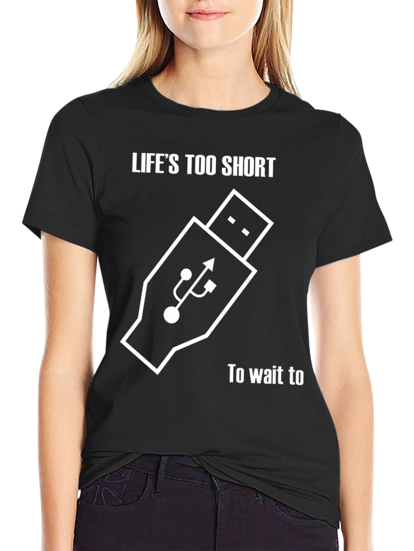 Black Life's Too Short T-Shirt - Funny USB Tech Shirt view 2
