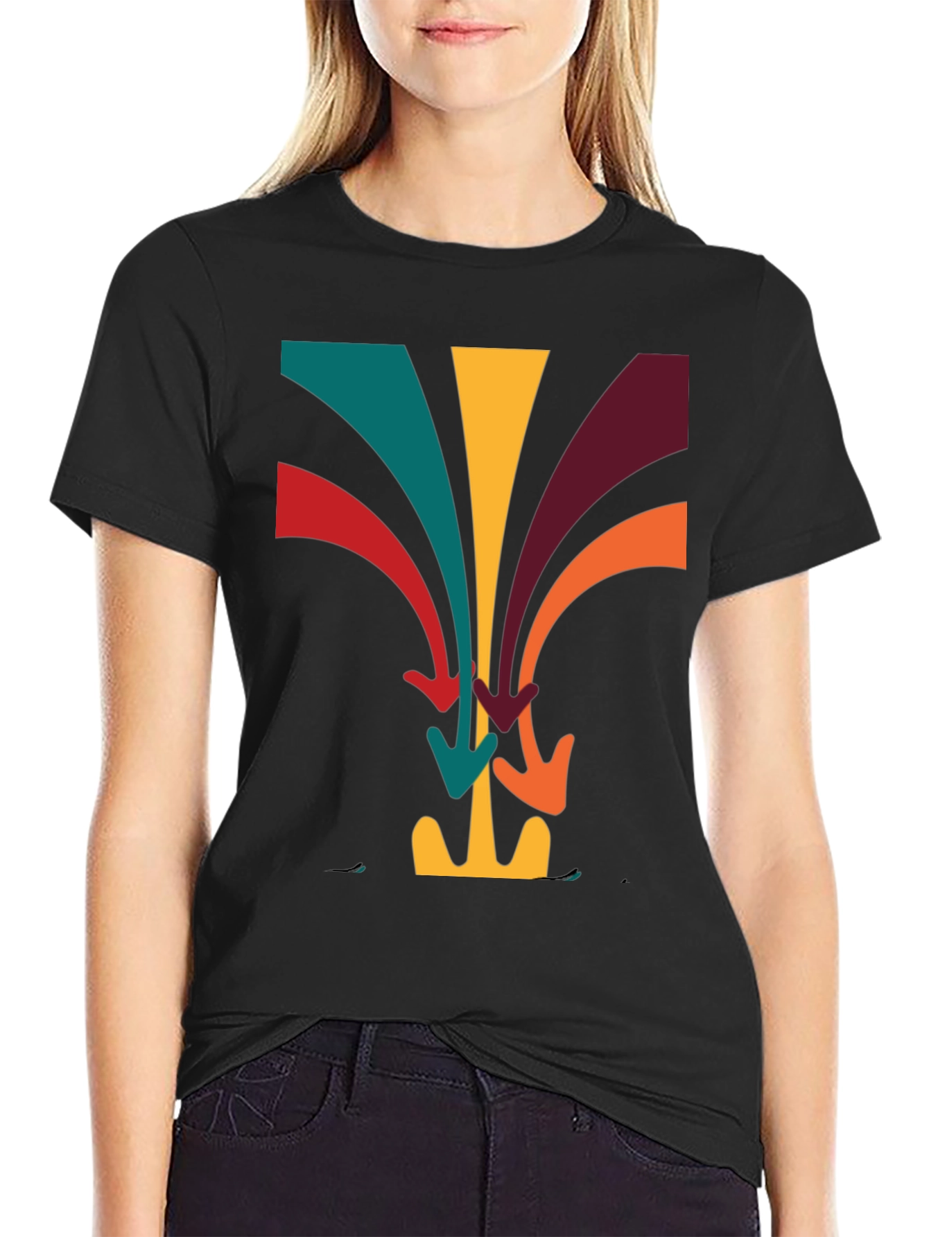 Black Retro Arrow Stream T-Shirt - Vintage Design Tee view 2