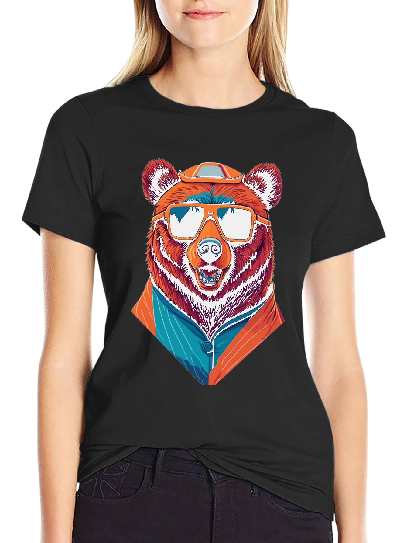 Black Cool Bear T-Shirt - Unique Graphic Tee view 2