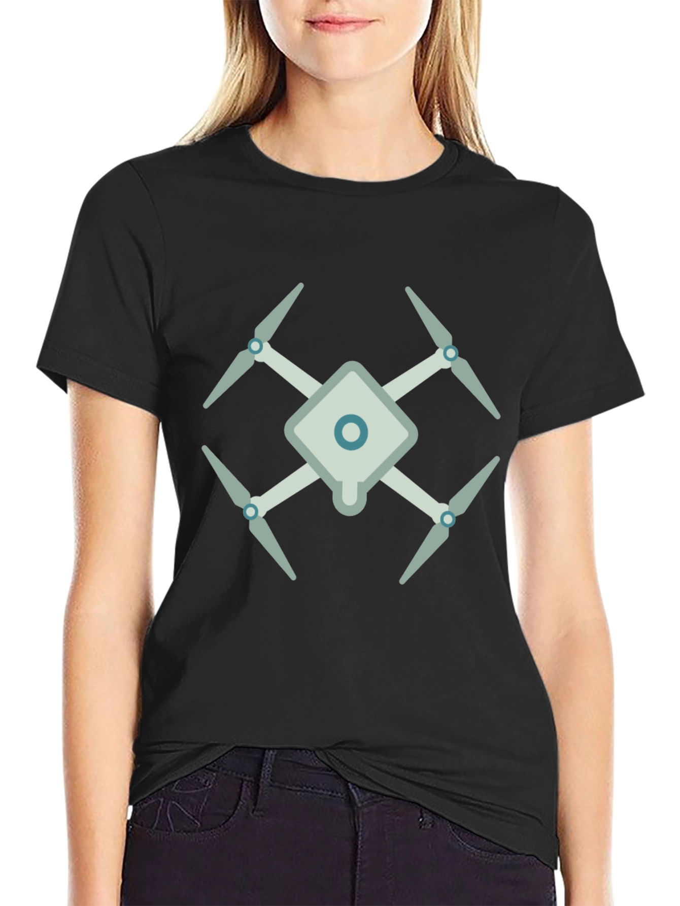 Black Drone Graphic Tee - Modern Black T-Shirt view 2