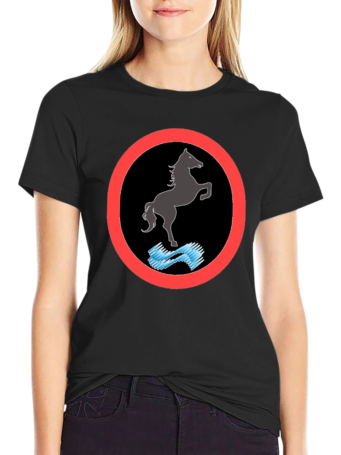 Black Horse Graphic Tee - Black Cotton Comfort view 2