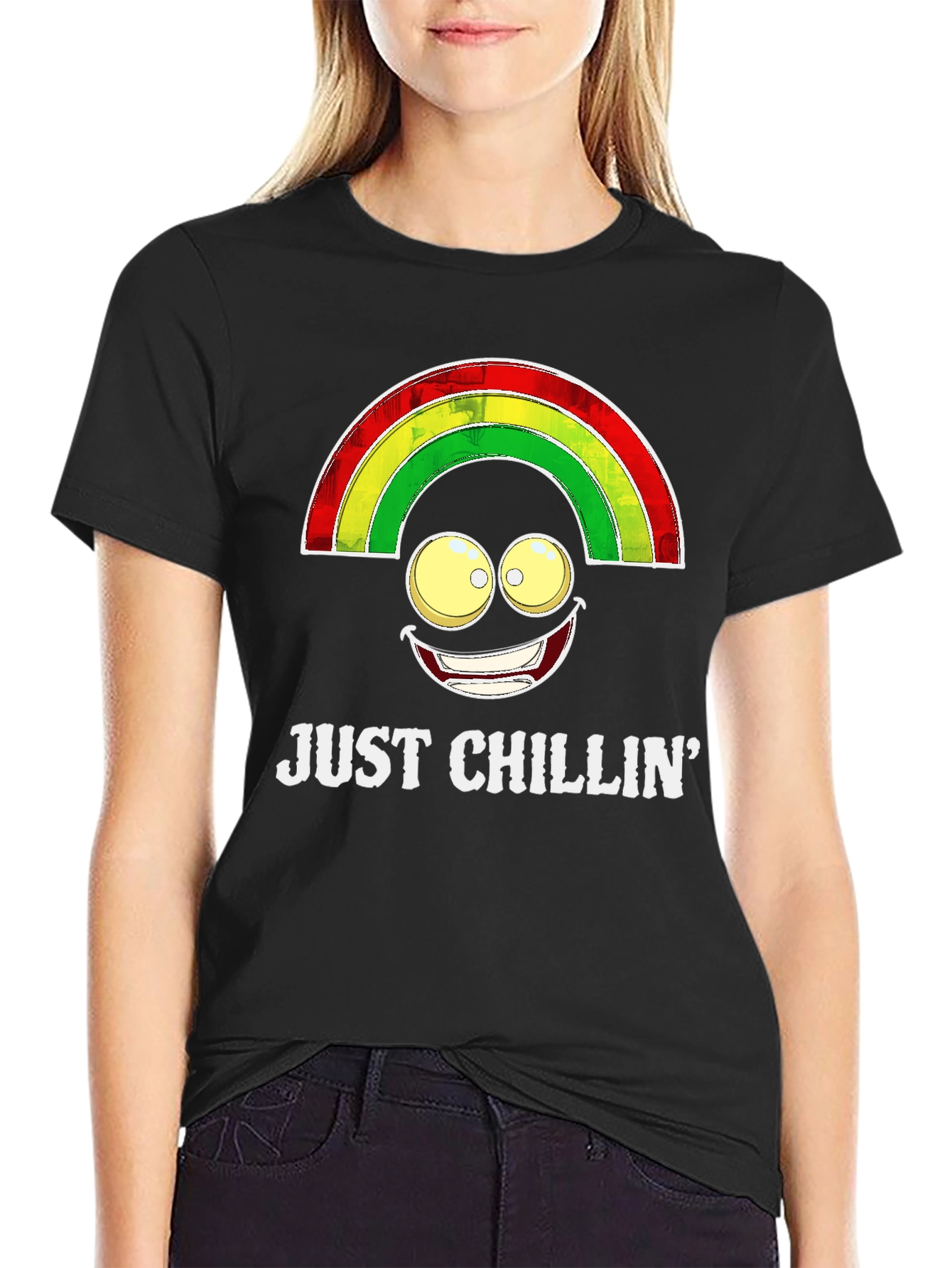 Black Just Chillin' Rainbow Smile T-Shirt view 2