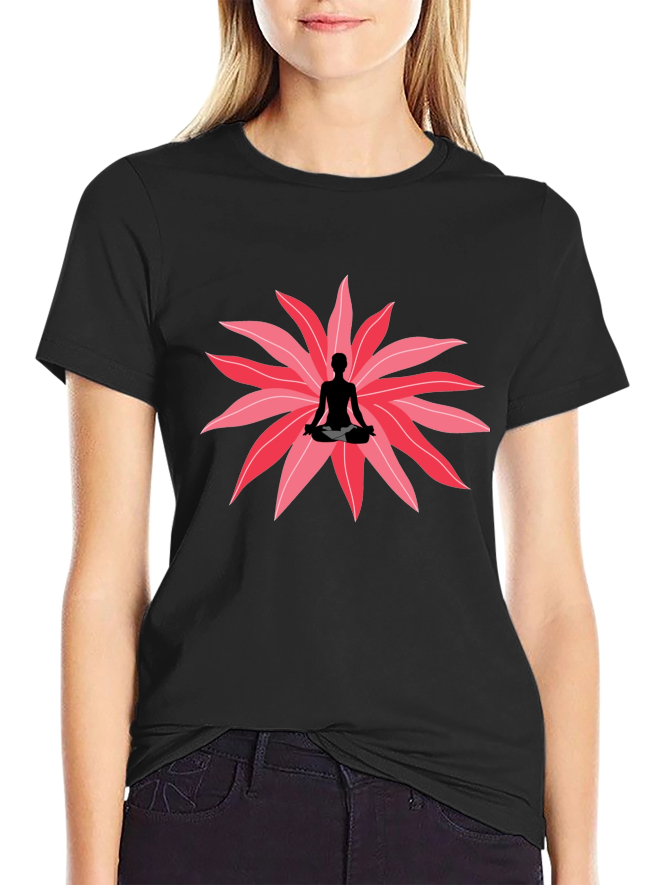 Black Yoga Meditation Lotus Flower Graphic T-Shirt view 2