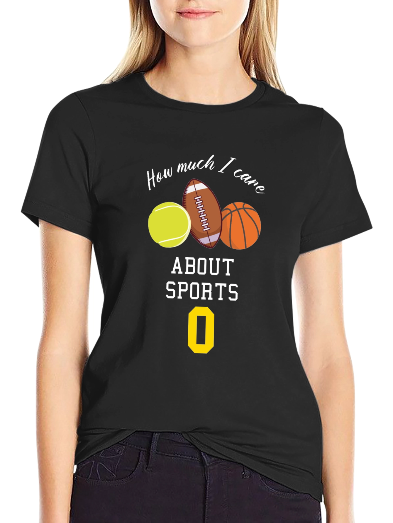 Black Humorous 'How Much I Care About Sports' Graphic Tee view 2