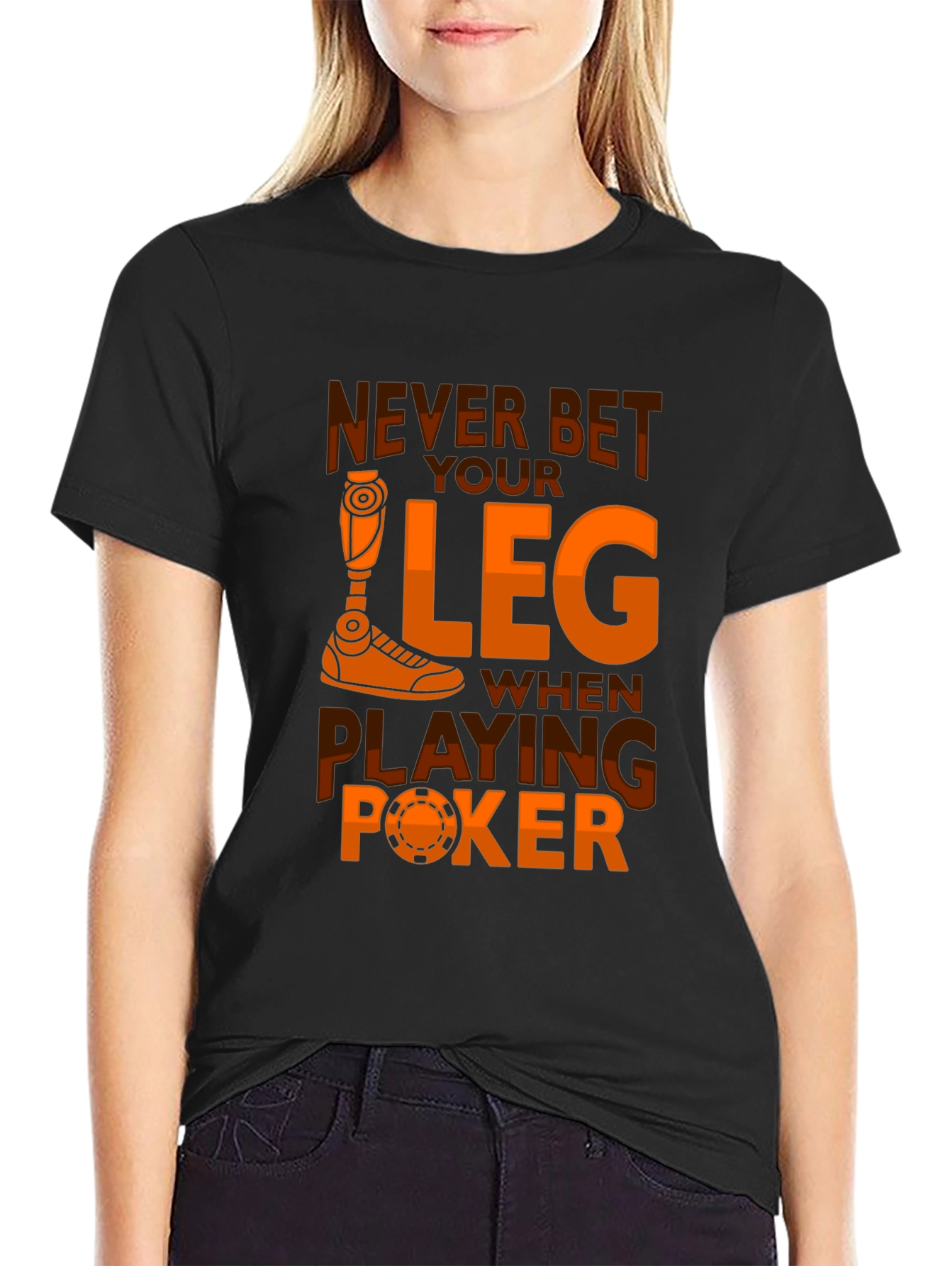 Black Never Bet Your Leg Poker Graphic Tee view 2