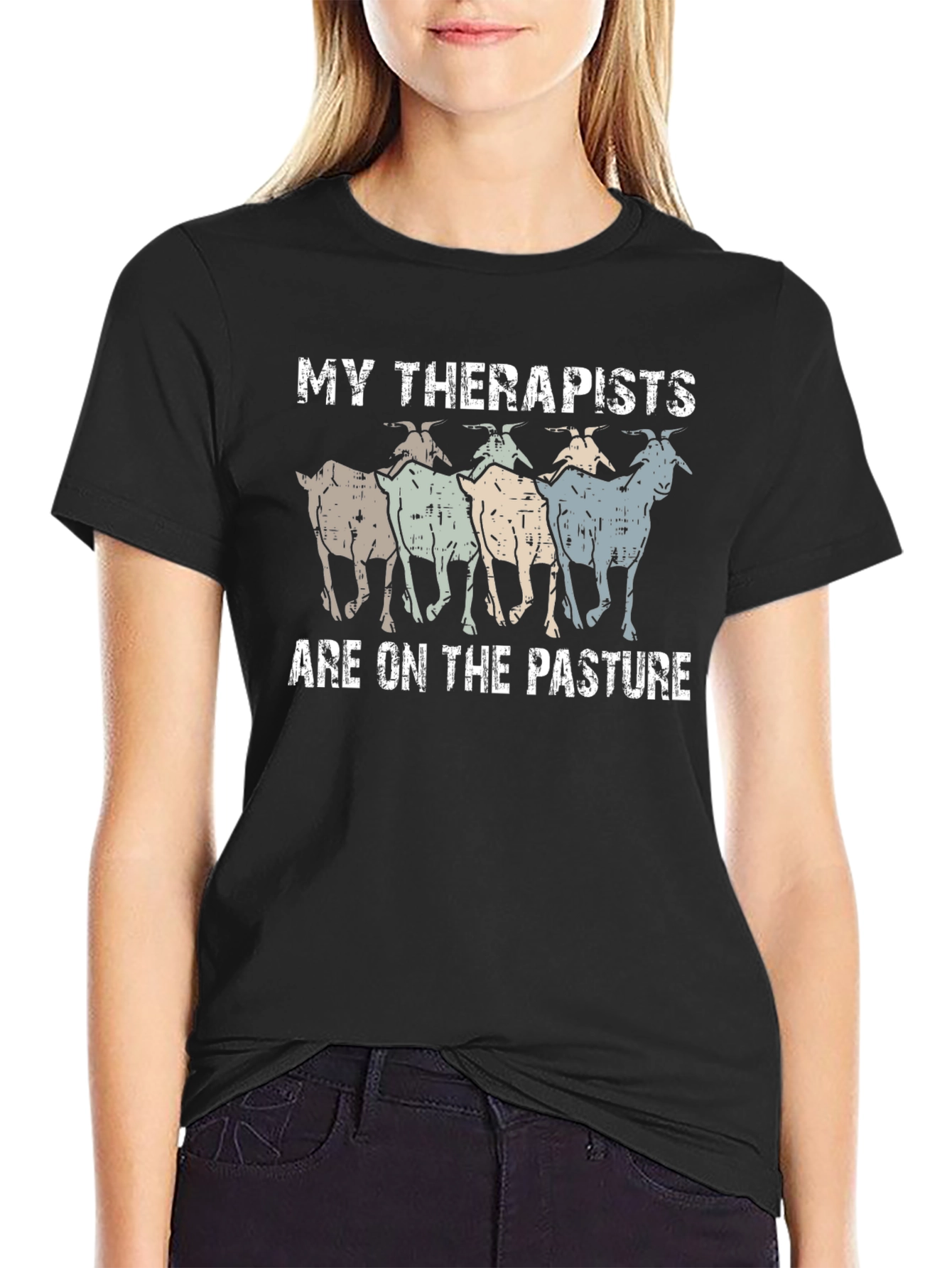 Black My Therapists Are On The Pasture T-Shirt view 2