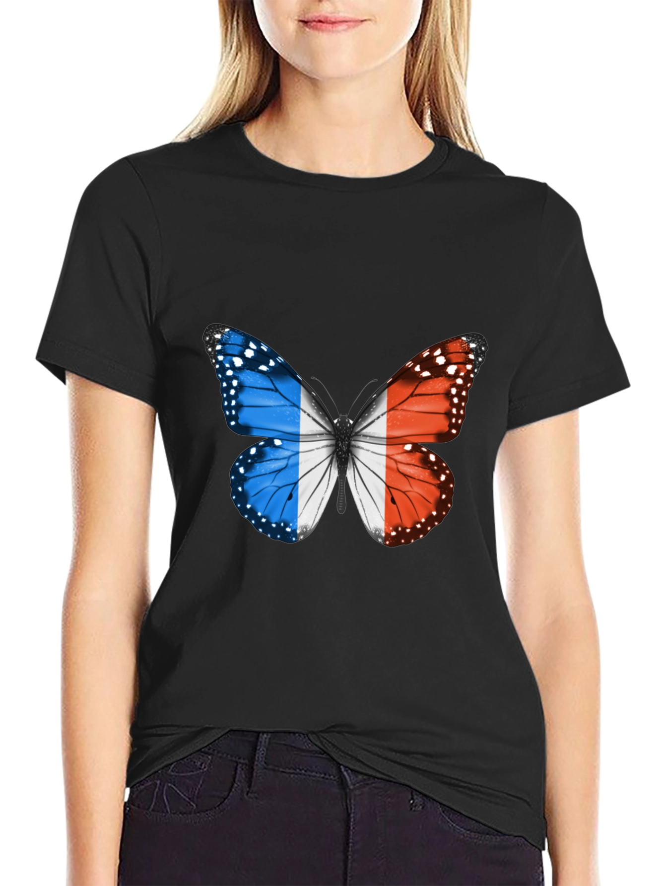 Black French Flag Butterfly Graphic Tee view 2