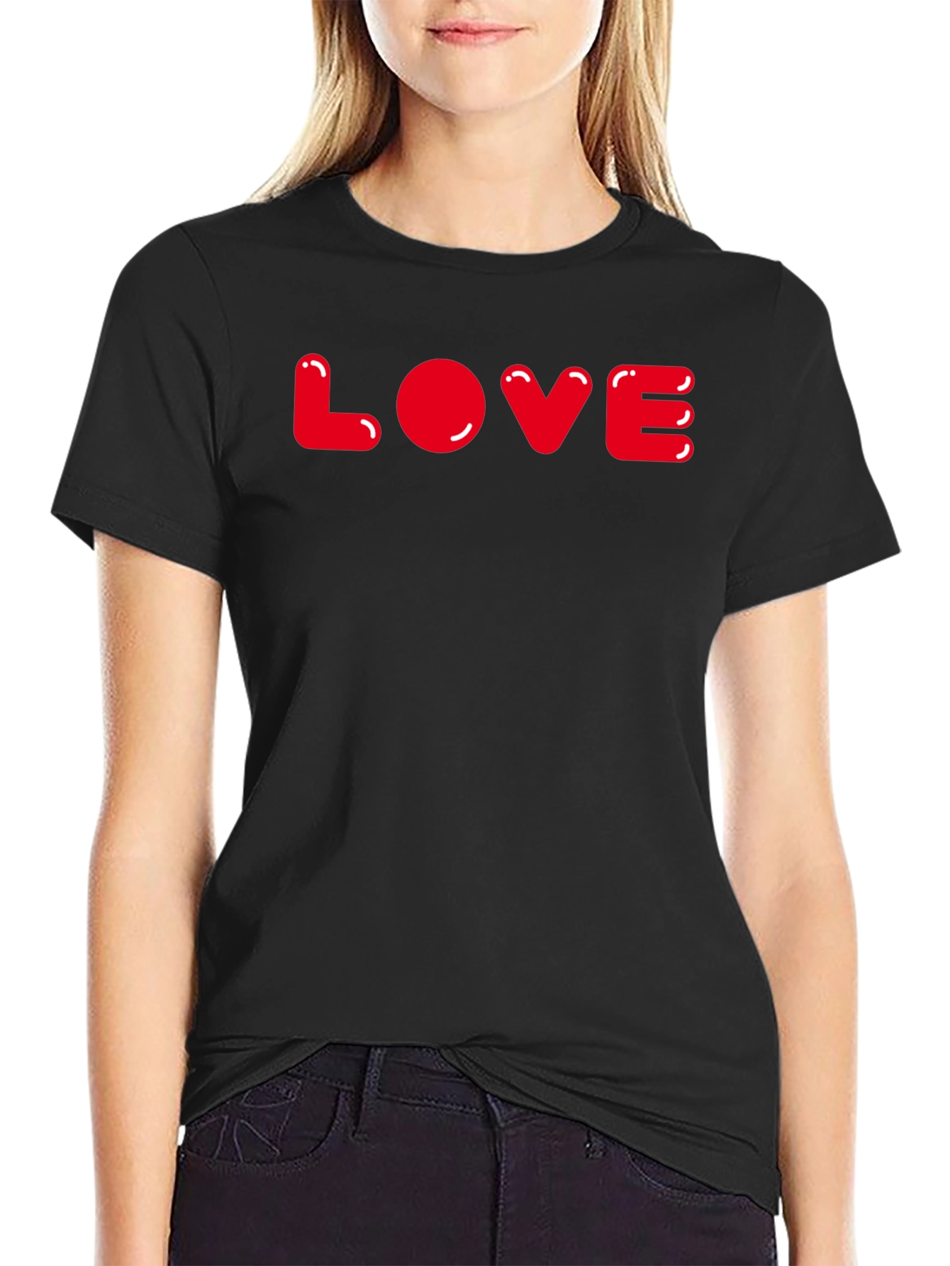 Black Red LOVE Graphic Black T-Shirt view 2