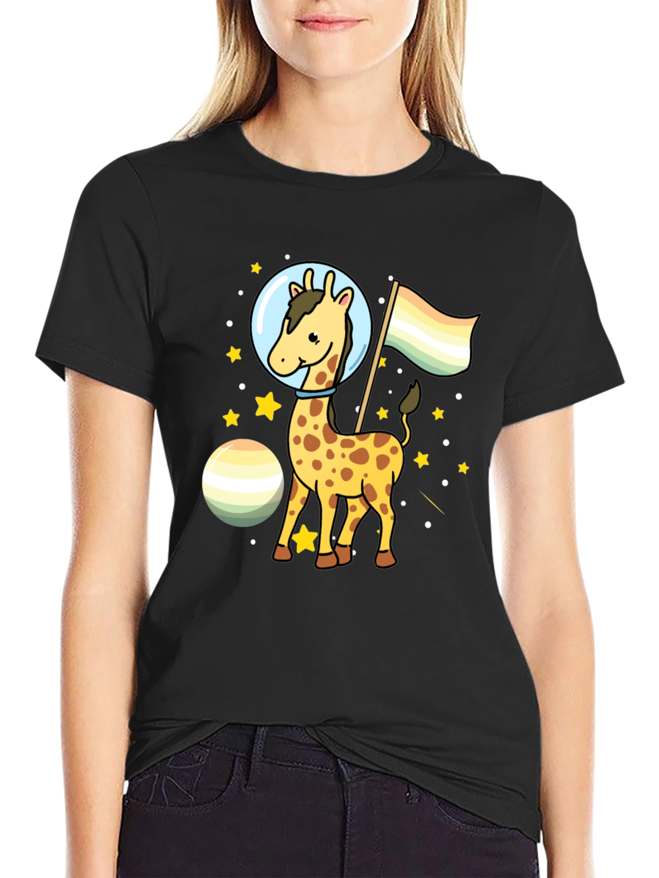 Black Giraffe Astronaut LGBTQ+ Pride T-Shirt view 2