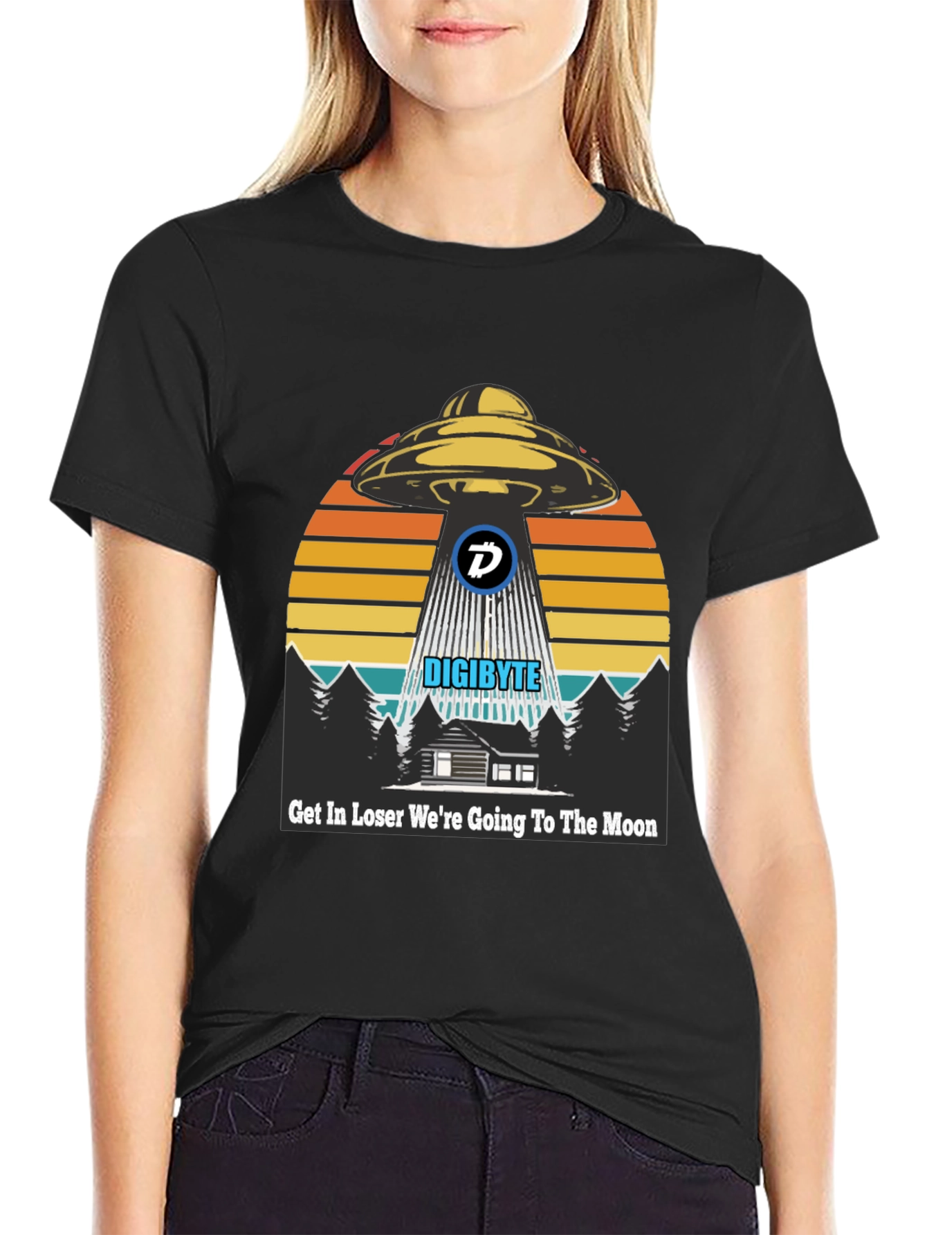 Black Digibyte UFO Abduction T-Shirt - Crypto Humor Tee view 2