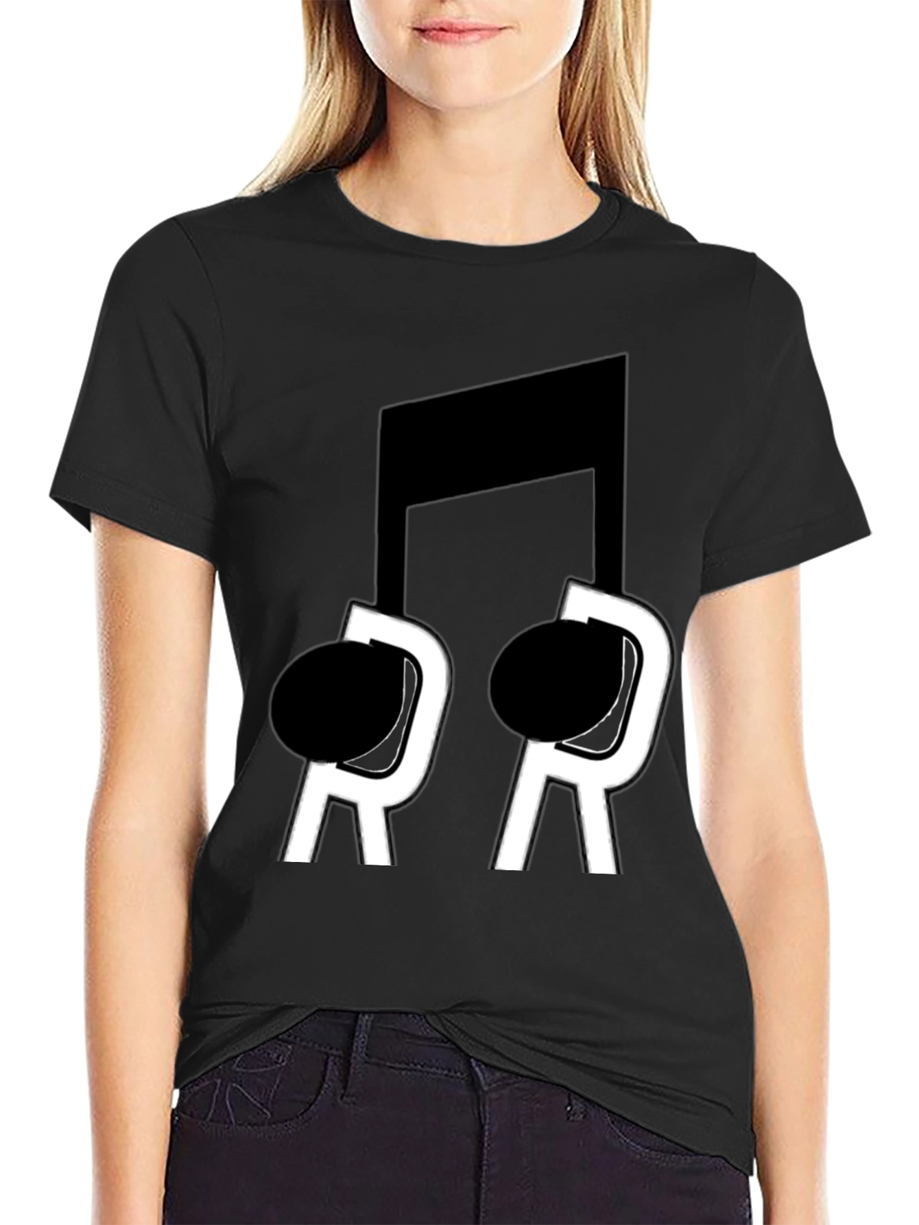 Black Musical Note T-Shirt - Black Cotton Blend view 2