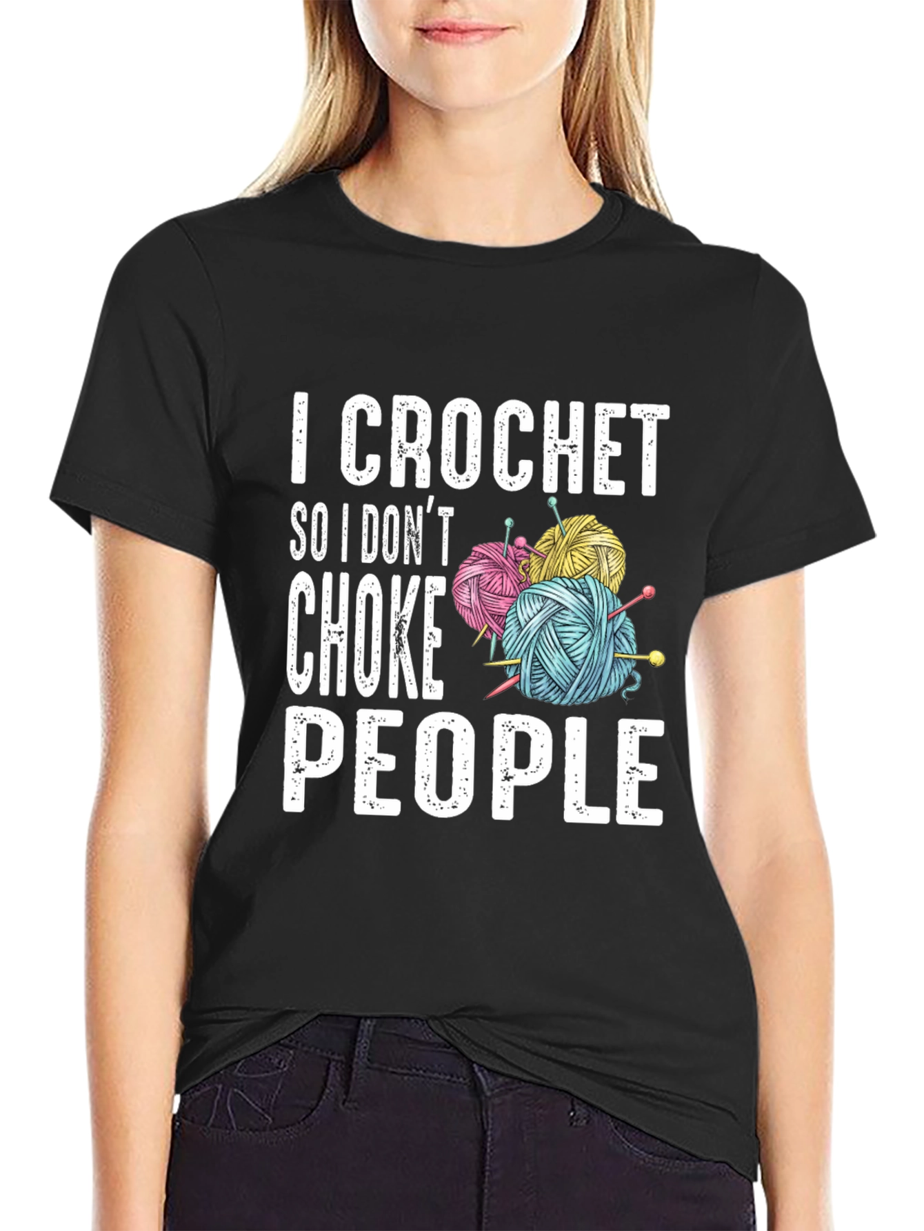 Black I Crochet So I Don't Choke People T-Shirt view 2