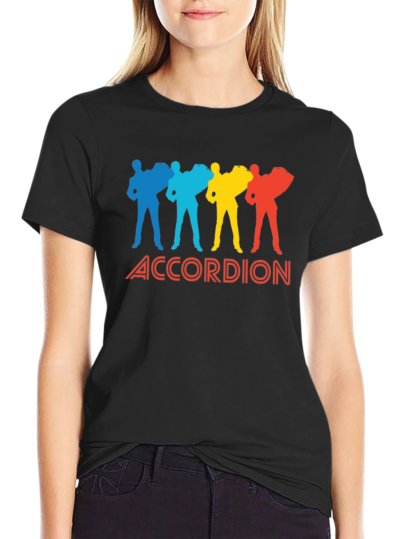 Black Accordion Player Graphic Tee - Black Cotton view 2