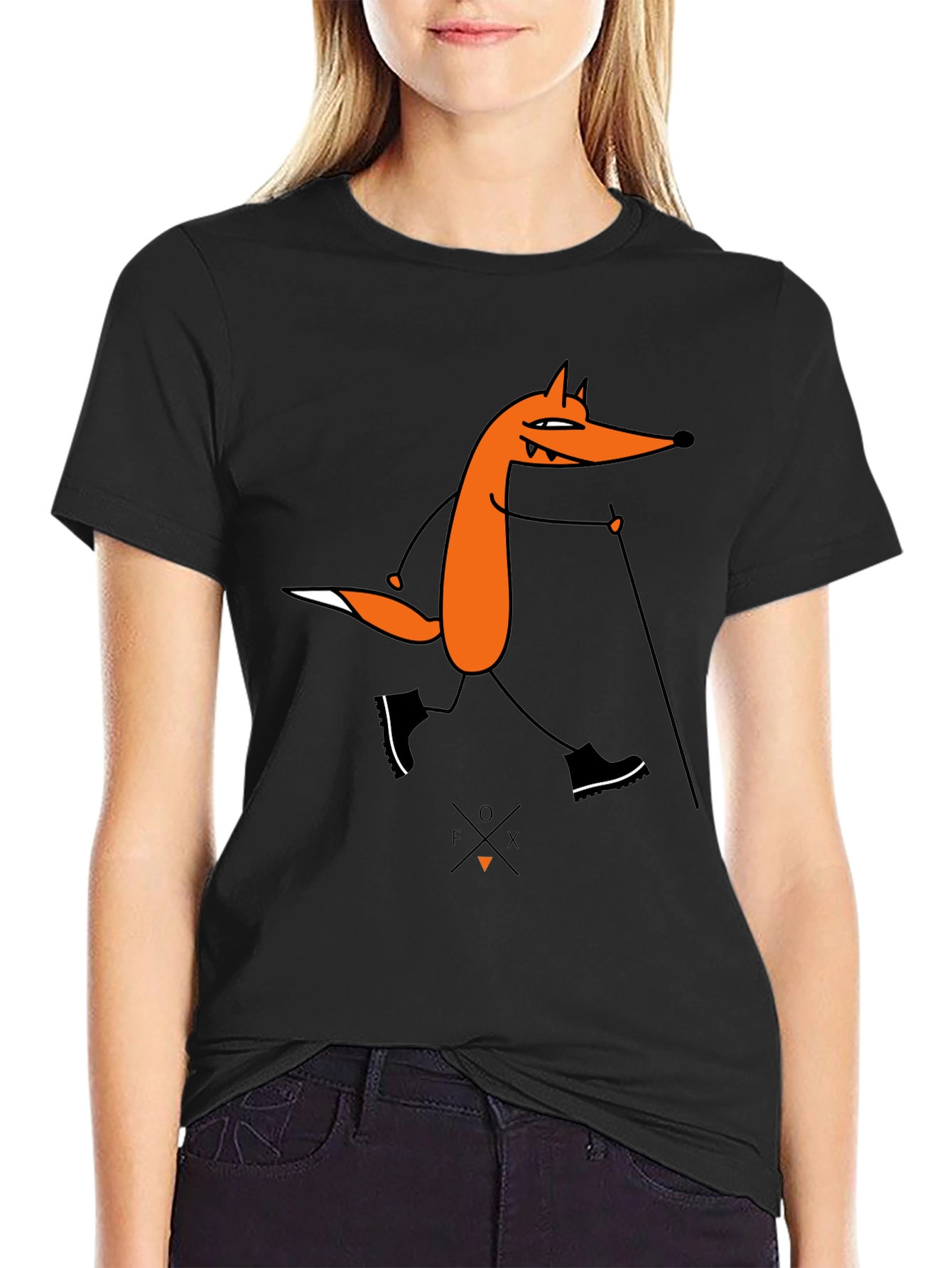 Black Fox Hiking Graphic Tee - Black Cotton T-Shirt view 2
